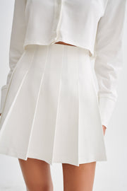 Julianna Cotton Pleated Mini Skirt - White