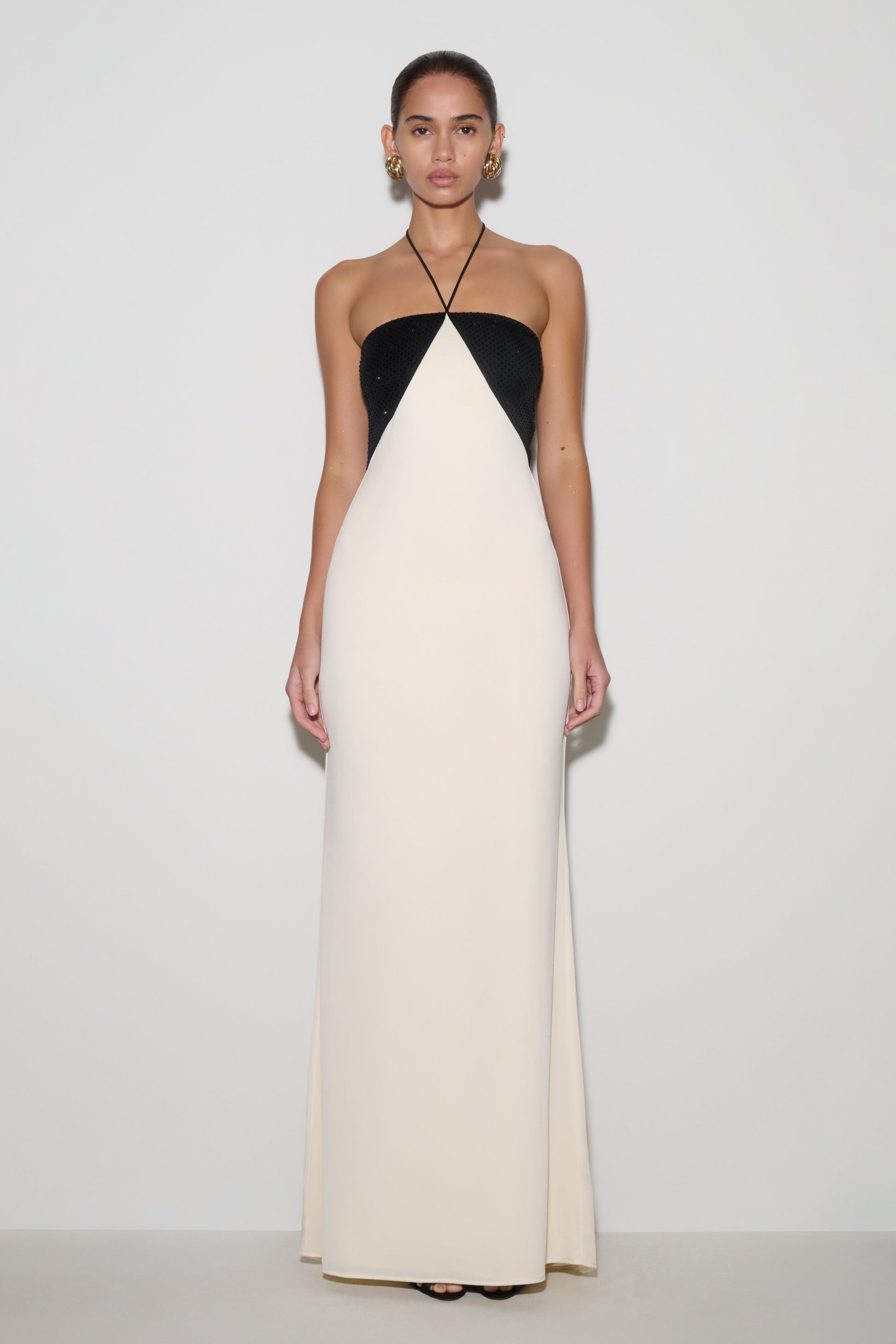 Hien Sequin Halter Maxi Dress / Black/Ivory | MESHKI