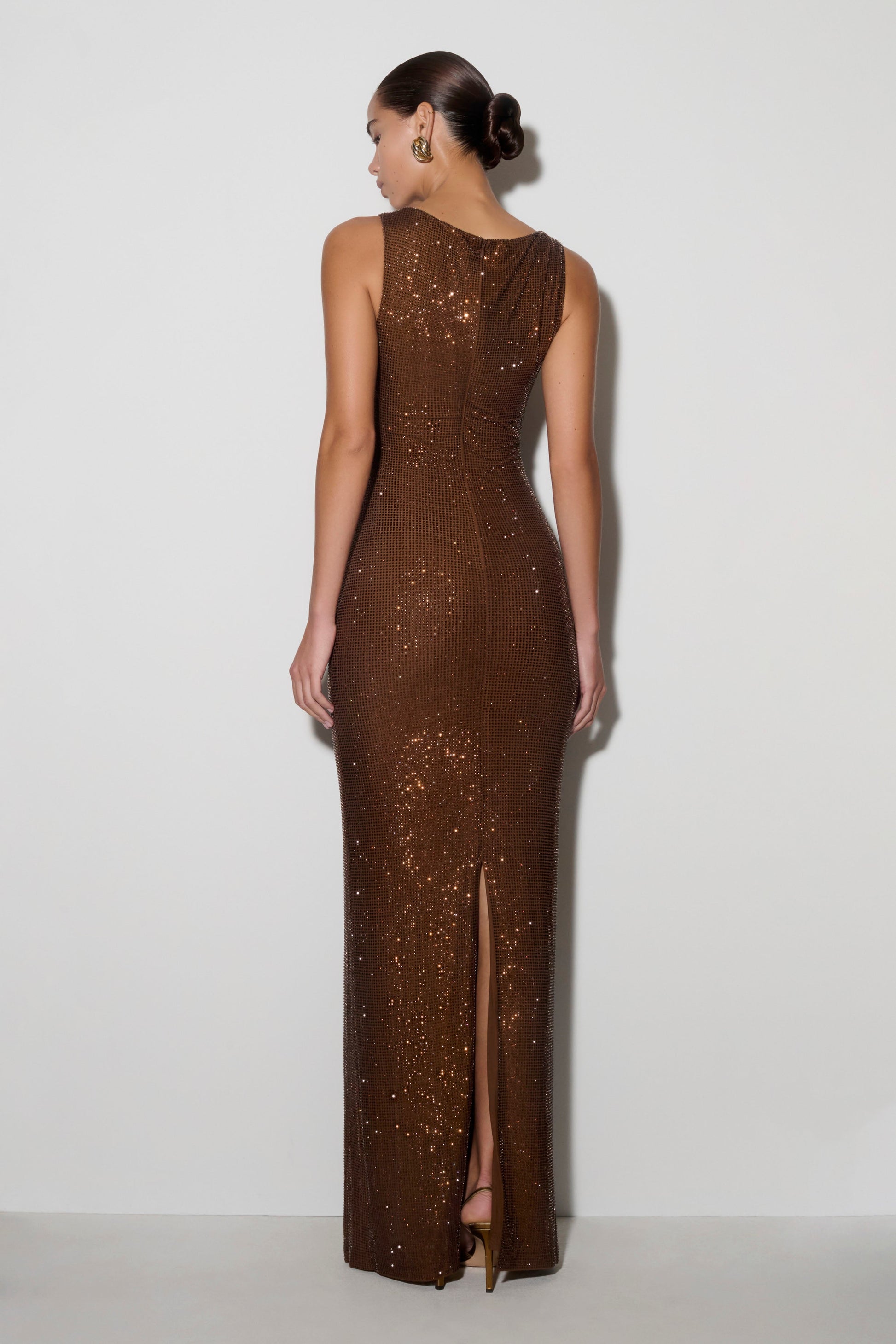Magnolia Sleeveless Diamante Maxi Dress / Chocolate | MESHKI
