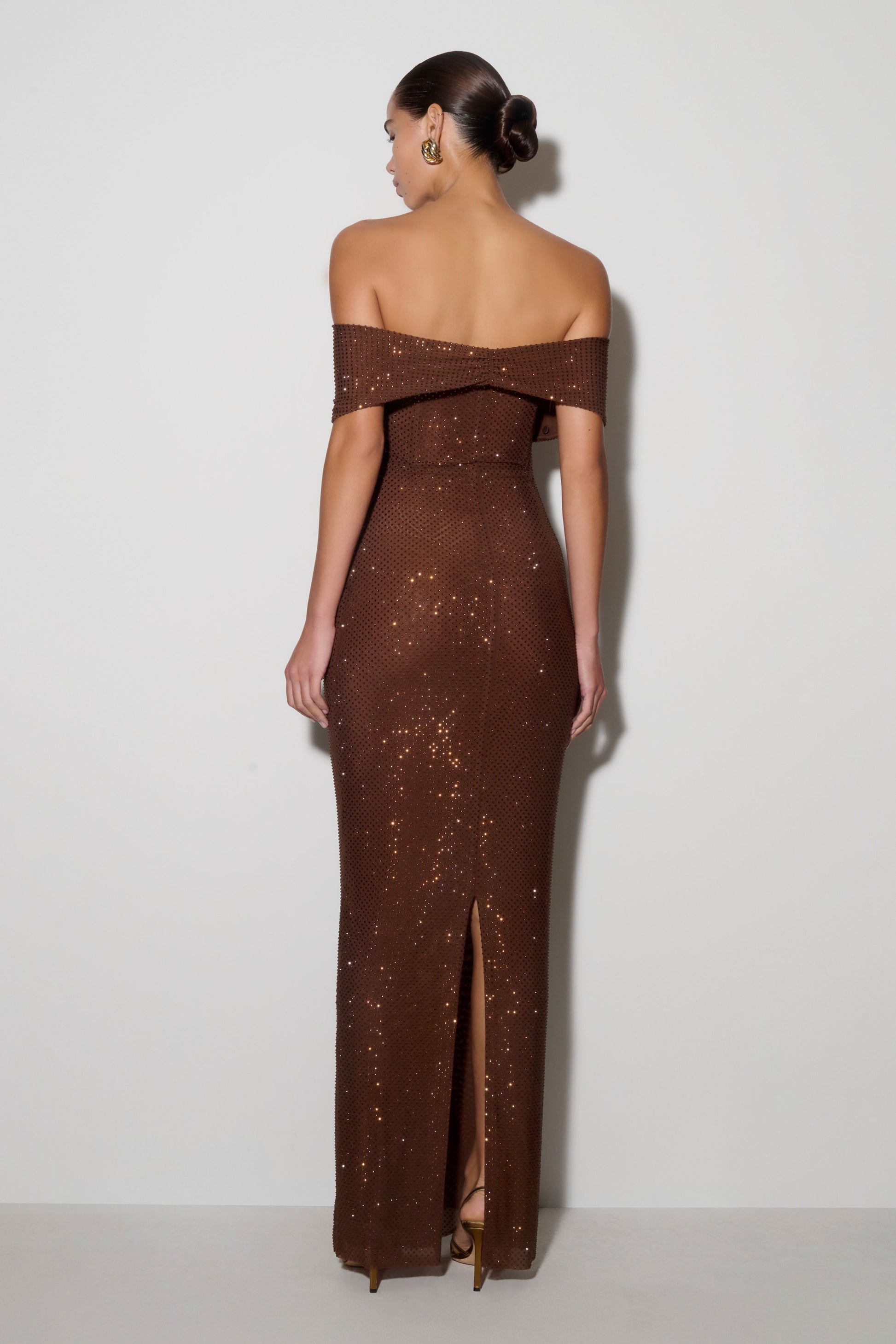 Phi Multi/Wear Cowl Diamante Maxi Dress / Chocolate | MESHKI | XL Phi Multi/Wear Cowl Diamante Maxi Dress / Chocolate | MESHKI | XL