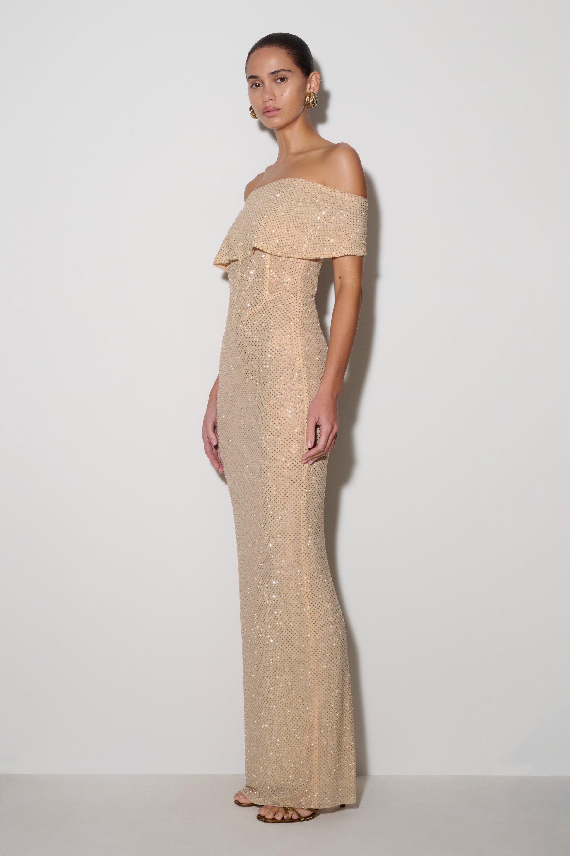 Phi Multi-Wear Cowl Diamante Maxi Dress - Gold #2