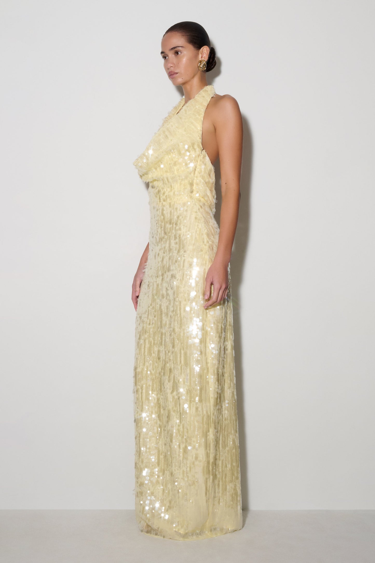 Gertrud Sequin Halter Maxi Dress - Lemon