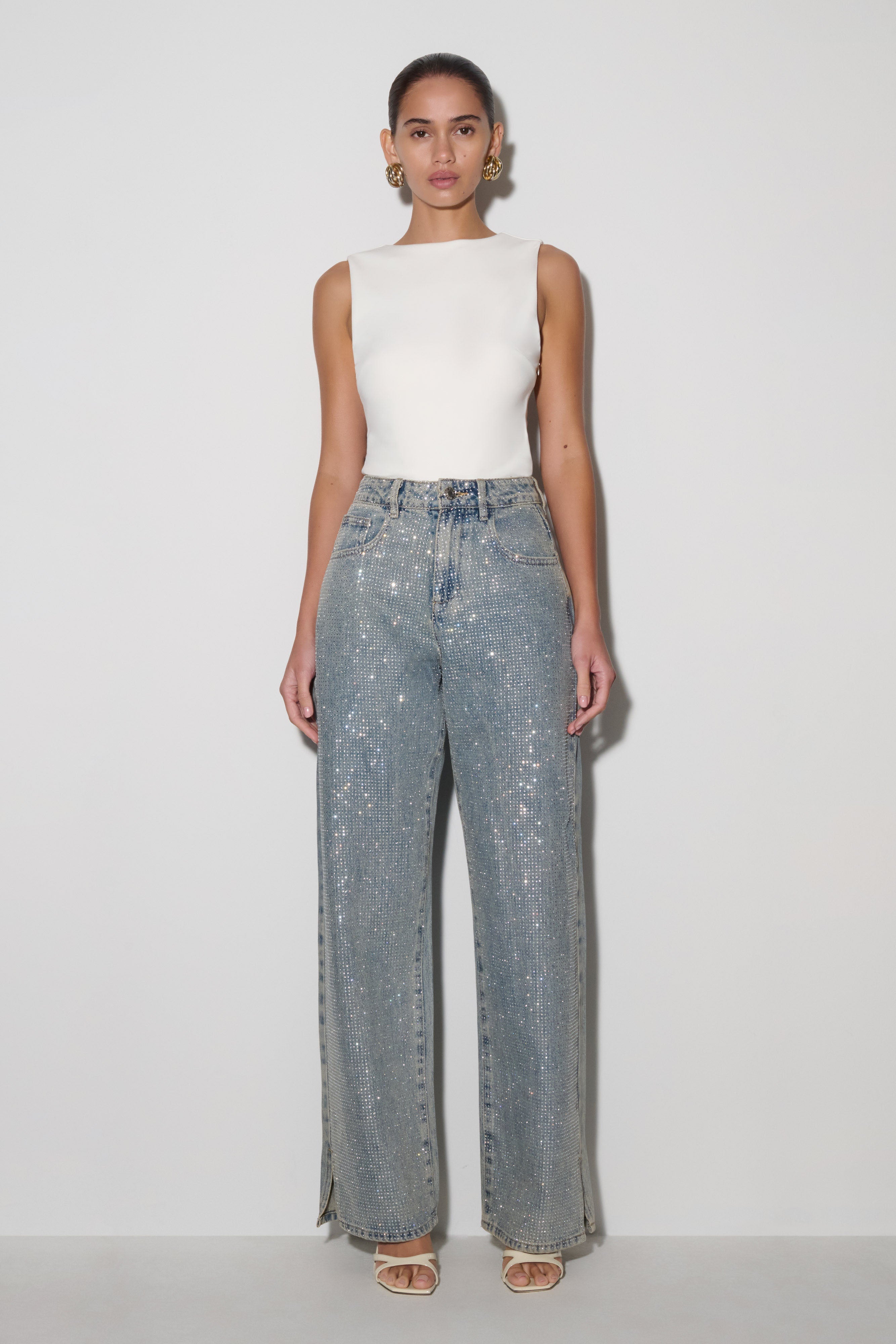 Tyla Diamante Denim Jeans - Blue/Green | MESHKI US