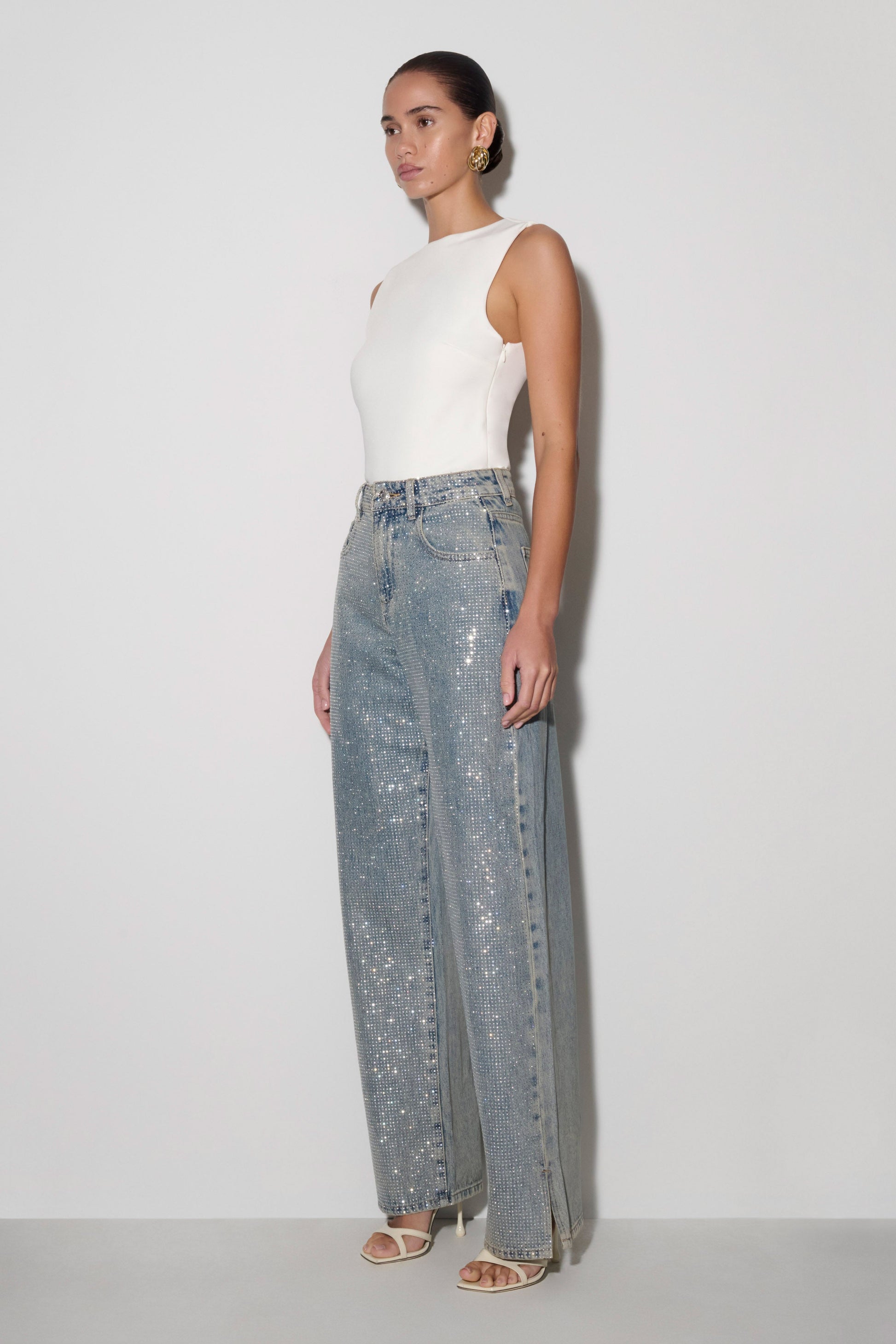 Tyla Diamante Denim Jeans - Blue/Green #2