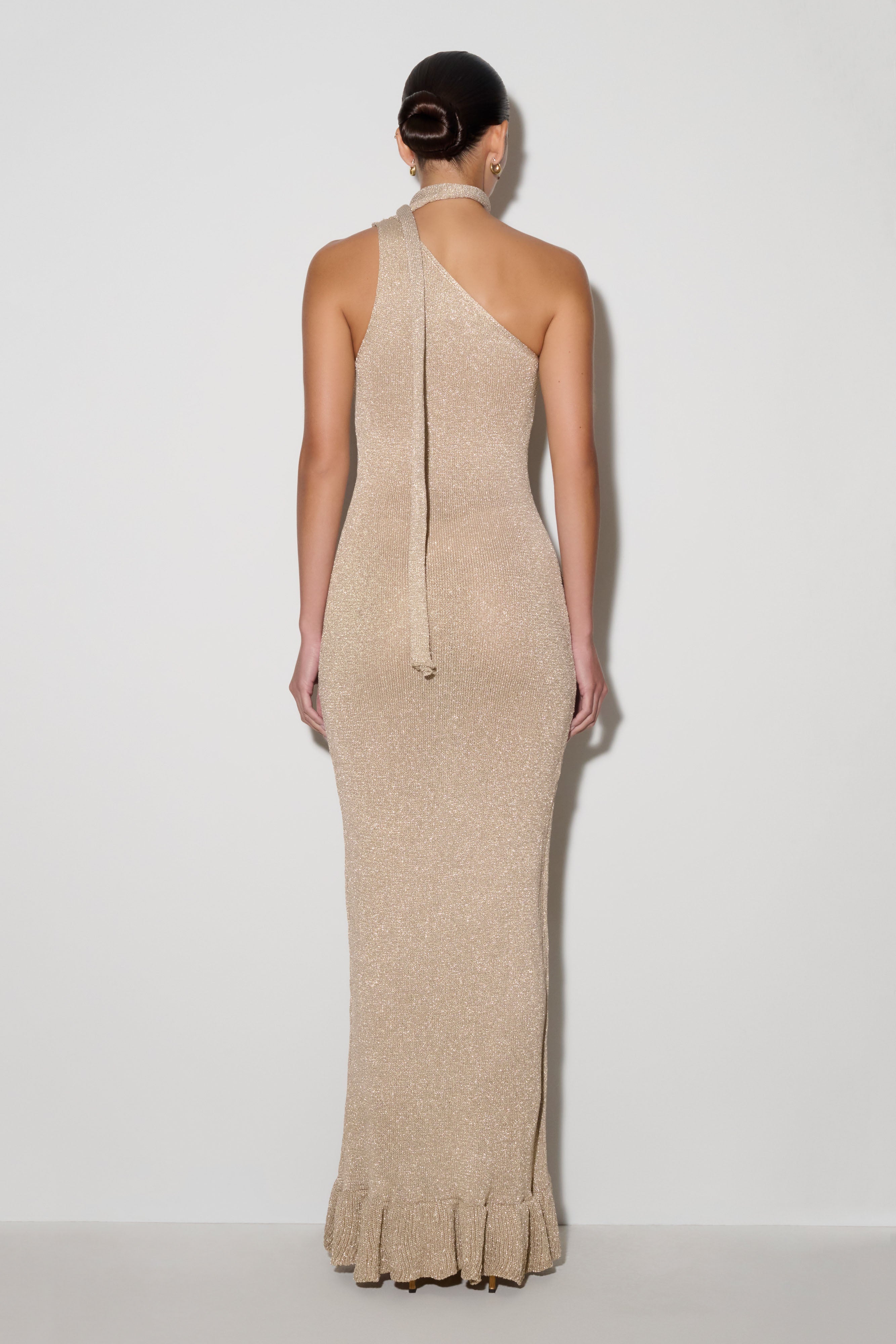 Celestino Floral Metallic Knit Maxi Dress / Gold | MESHKI