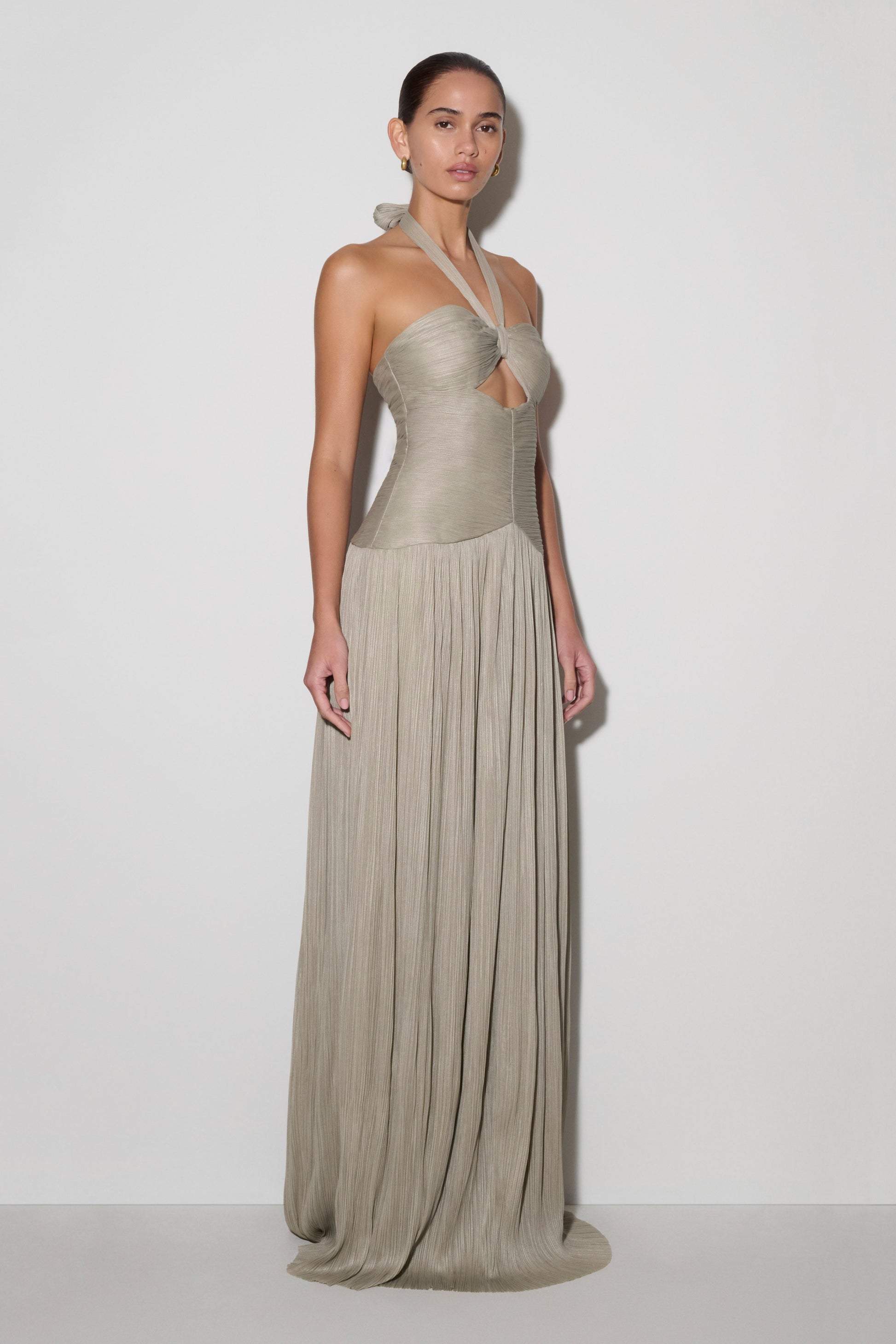 Juliette Pleated Chiffon Maxi Dress / Silver | MESHKI