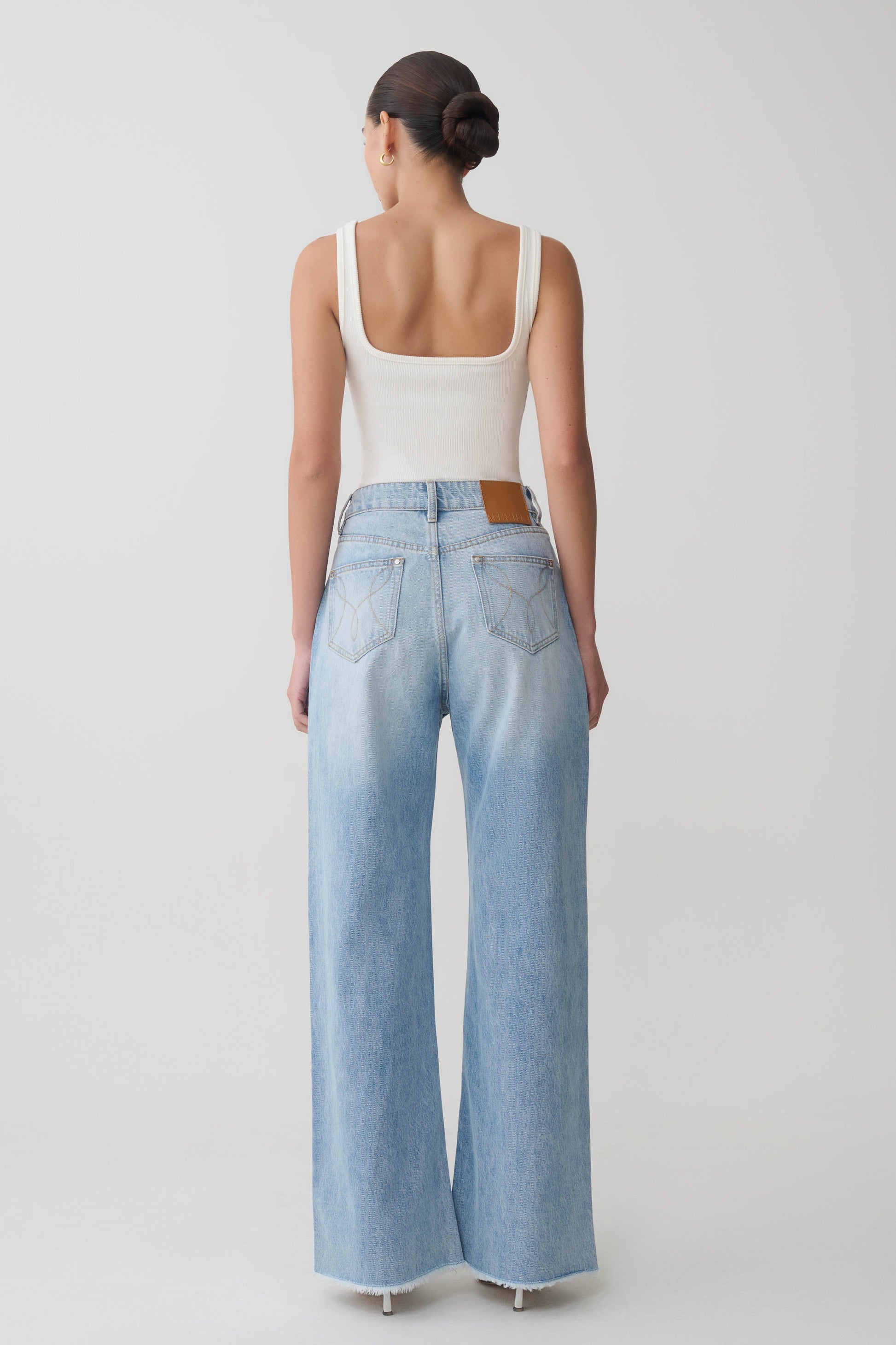 Sebastian Straight Leg Denim Jeans With Fray Hem - Washed Light Blue #2