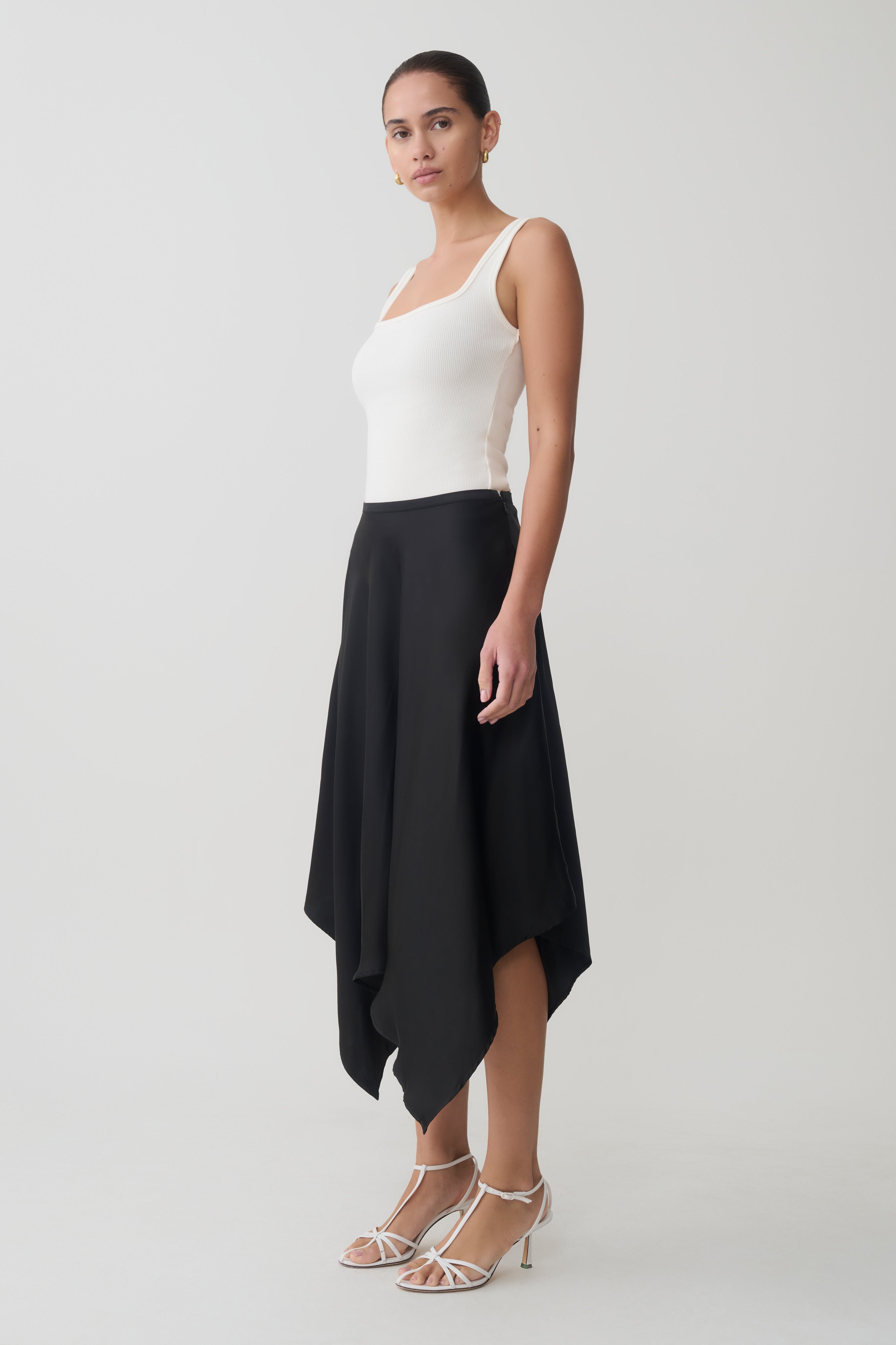 Aisling Ribbed Square Neck Sleeveless Top - Ivory | MESHKI US