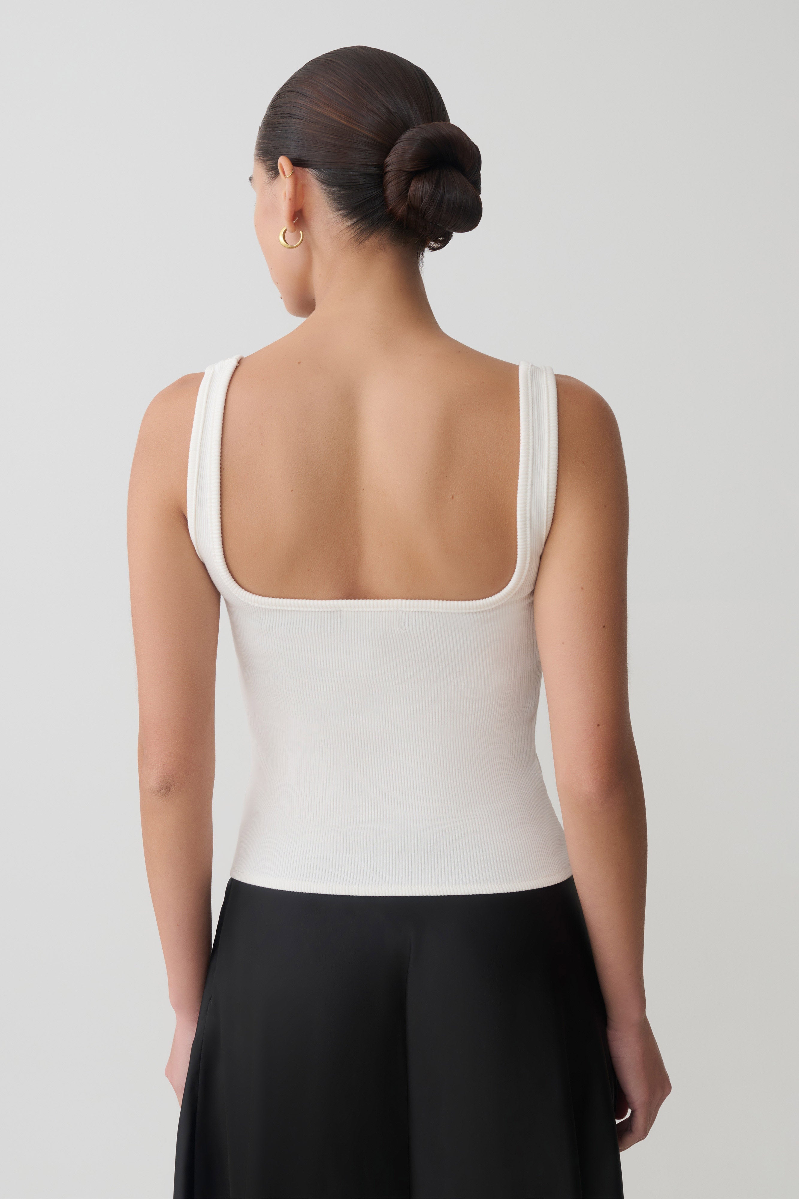 Aisling Ribbed Square Neck Sleeveless Top - Ivory | MESHKI US