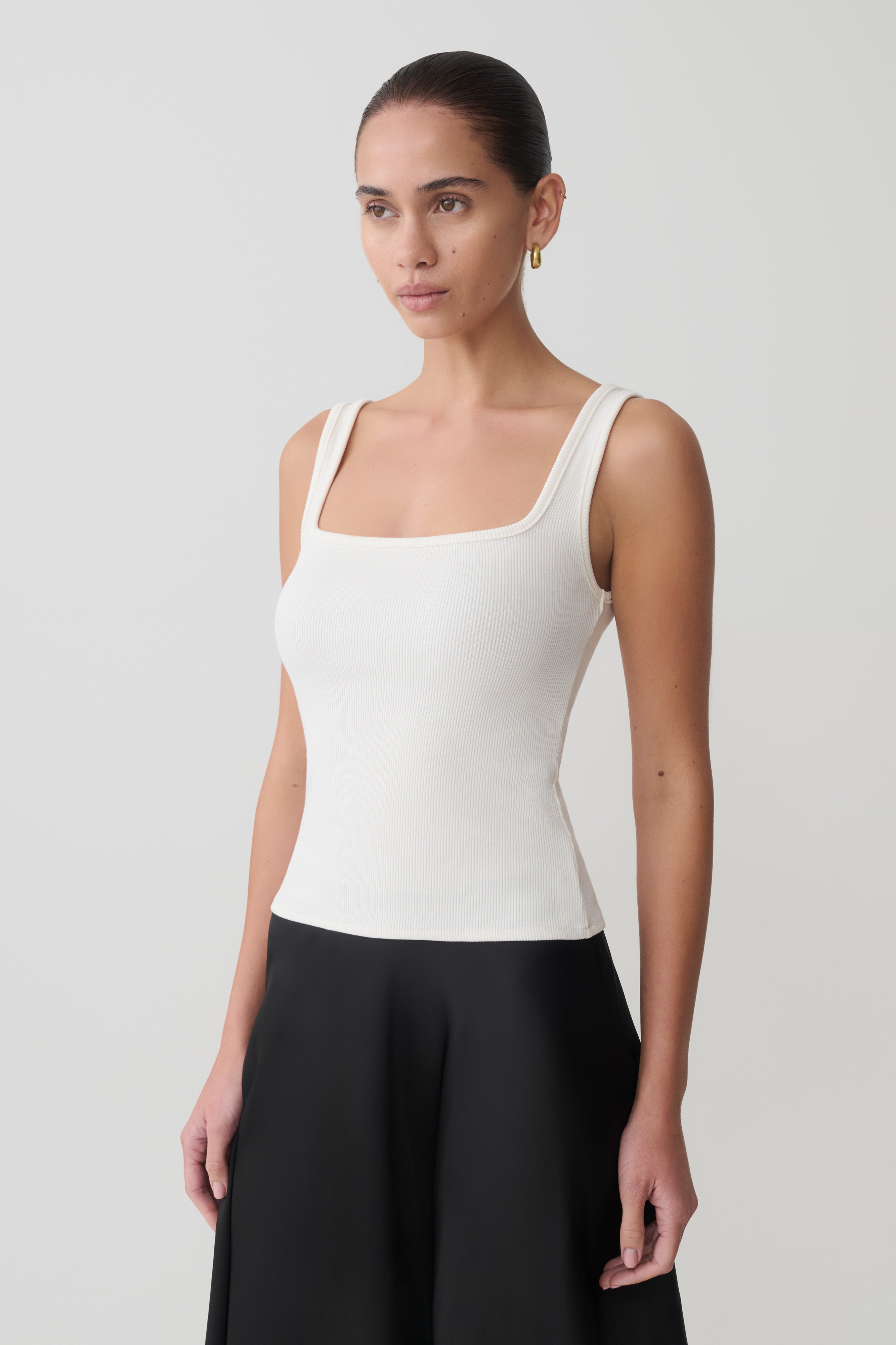 odor ash sleeveless トップス 韓国 シズニルック Aisling Ribbed Square Neck Sleeveless Top - Ivory | MESHKI US