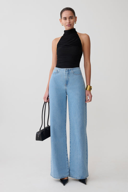 Matilda Ruched Mesh Bodysuit - Black