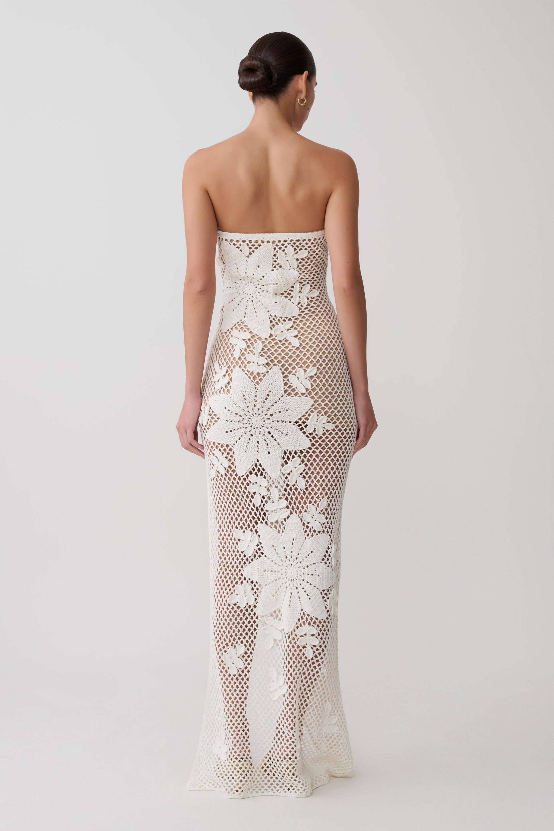 Mandie Hand Crochet Asymmetrical Maxi Dress - White #2