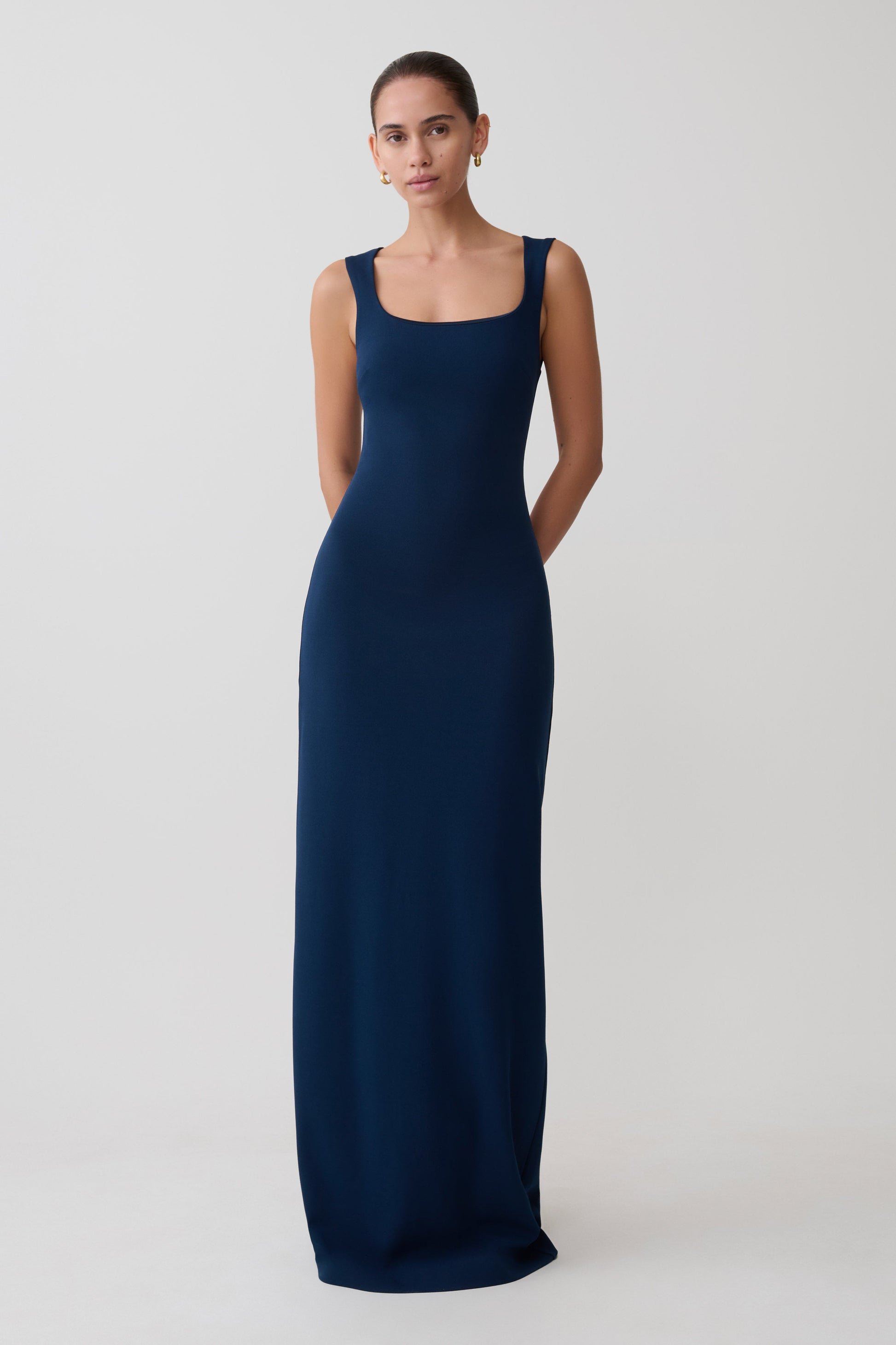 Rhea Detachable Cape Jersey Maxi Dress - Navy | MESHKI US Rhea Detachable Cape Jersey Maxi Dress - Navy | MESHKI US