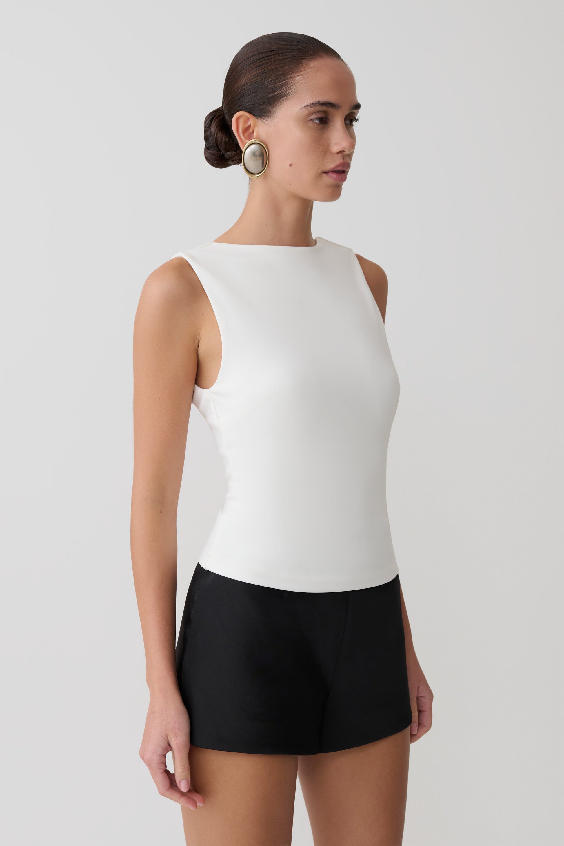 Kyra Open Back Scuba Crepe Top - White #3