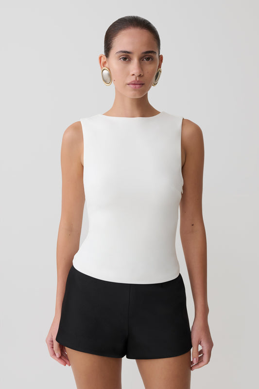 Kyra Open Back Scuba Crepe Top - White