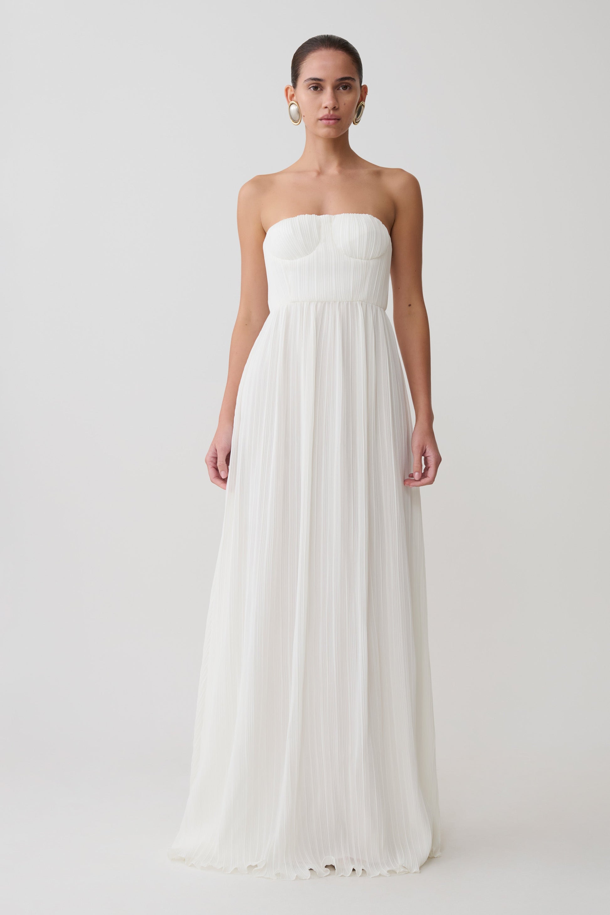 Juno Strapless Pleated Maxi Gown - White #8
