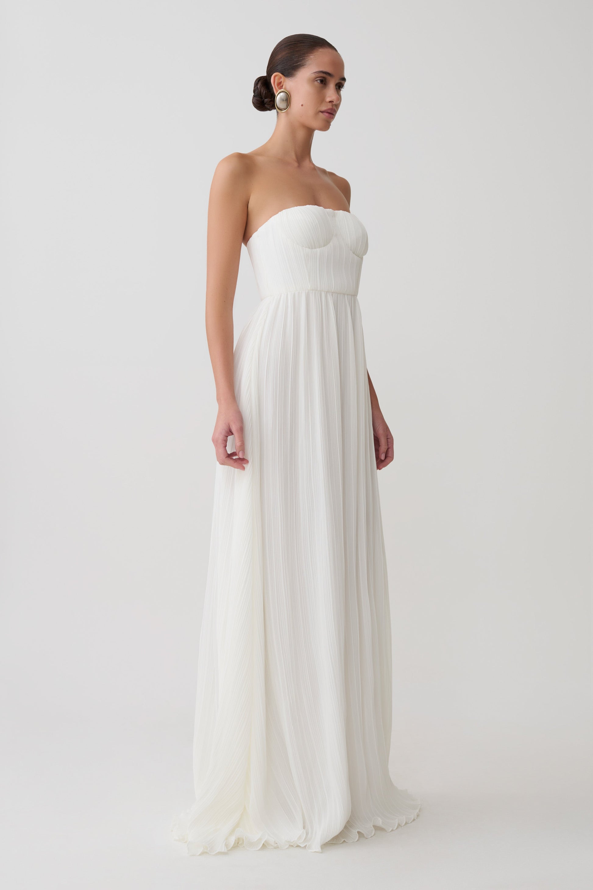 Juno Strapless Pleated Maxi Gown - White | MESHKI US Juno Strapless Pleated Maxi Gown - White | MESHKI US
