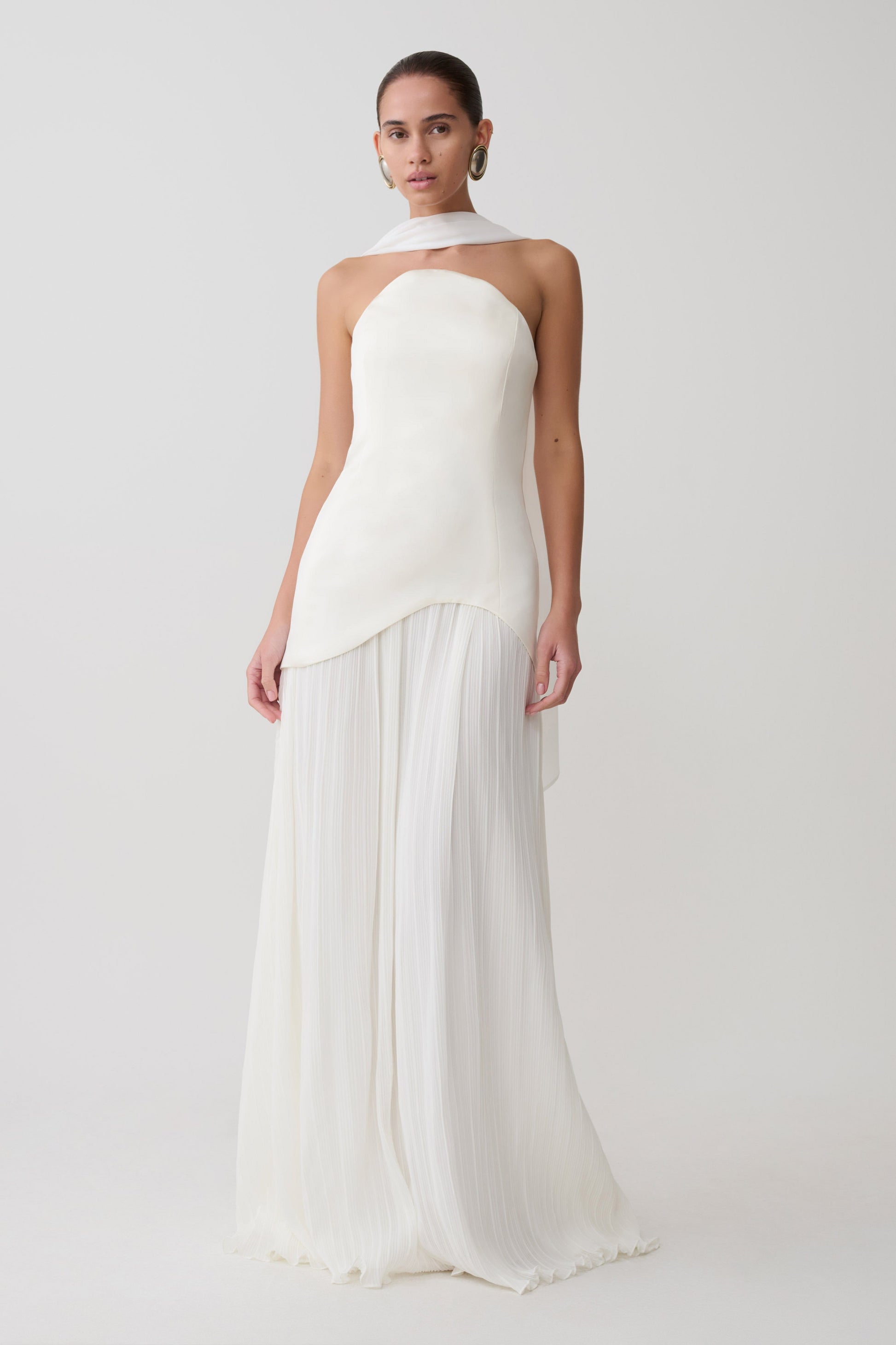 Juno Strapless Pleated Maxi Gown - White | MESHKI US Juno Strapless Pleated Maxi Gown - White | MESHKI US