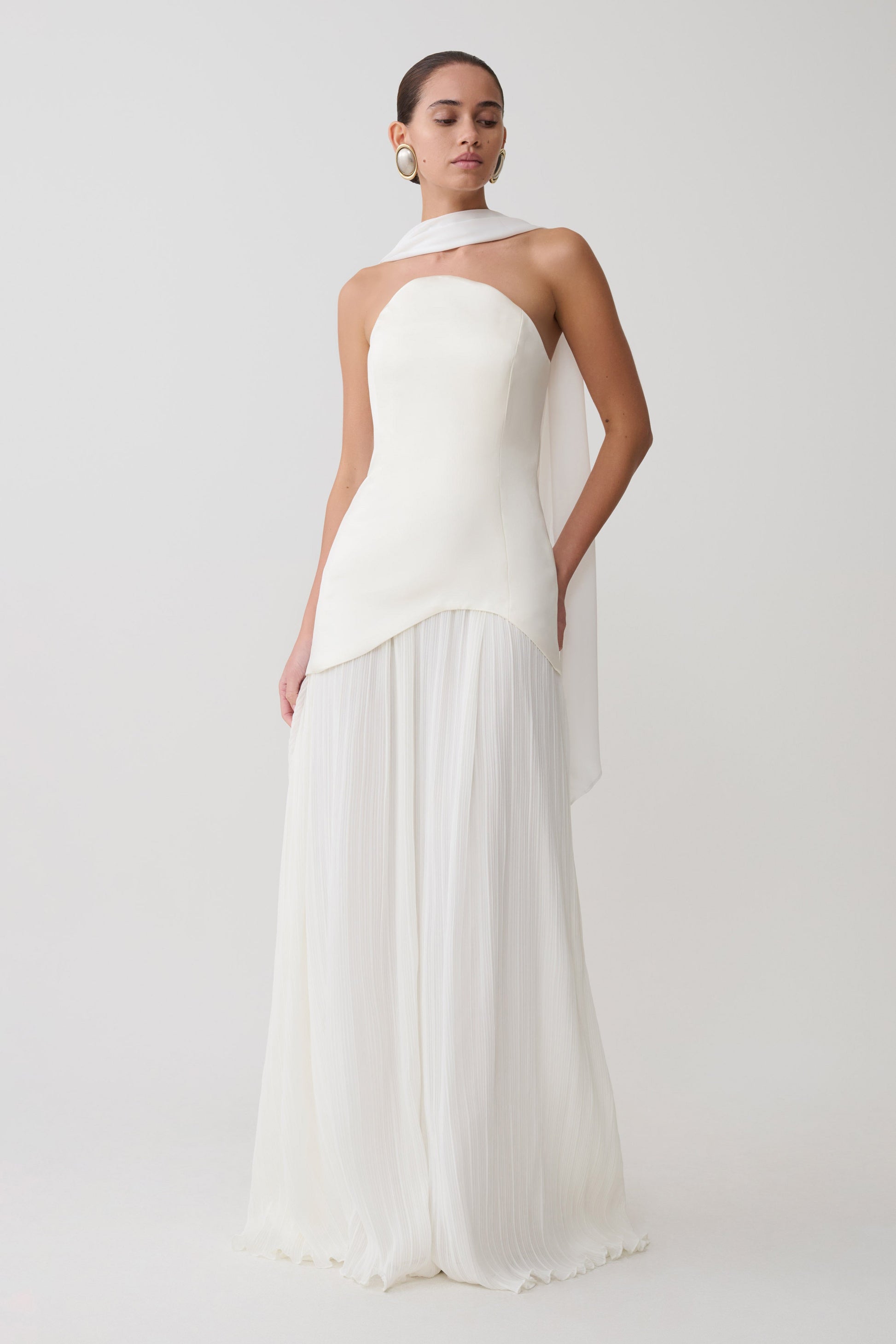 Juno Strapless Pleated Maxi Gown / White | MESHKI | XL Juno Strapless Pleated Maxi Gown / White | MESHKI | XL