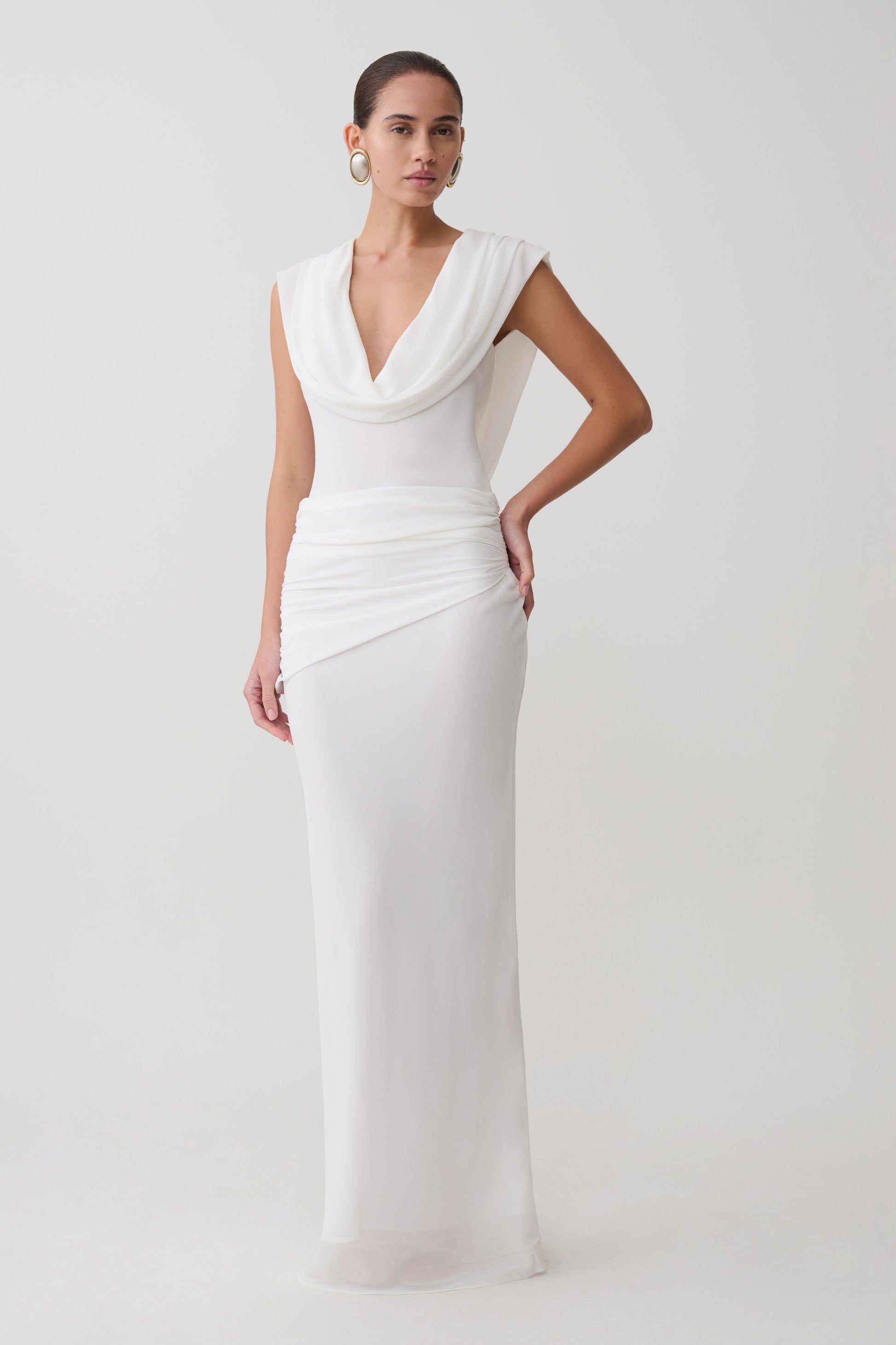 Giulia Chiffon Draped Maxi Dress / White | MESHKI | XS Giulia Chiffon Draped Maxi Dress / White | MESHKI | XS