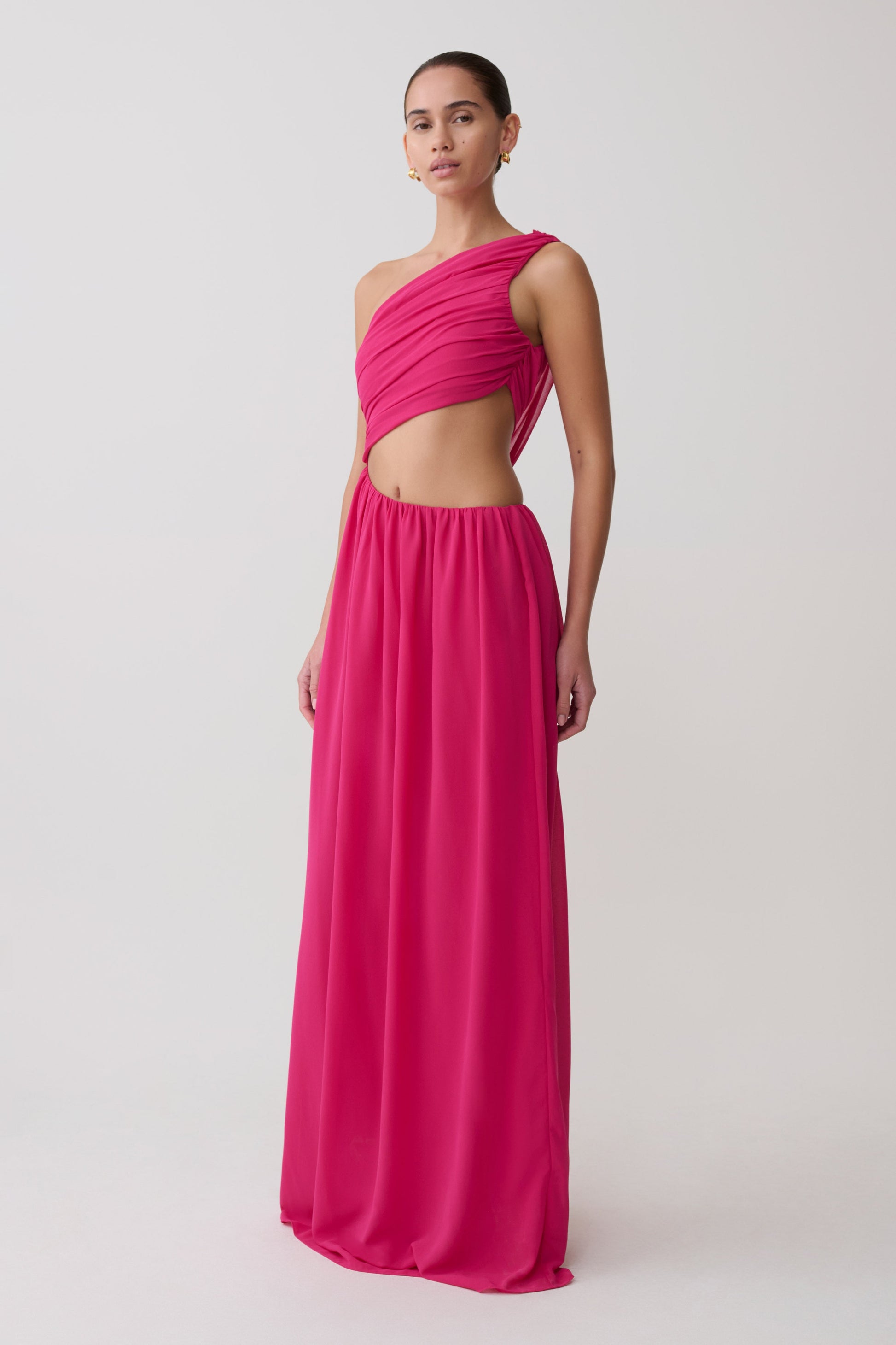 Aria Chiffon Cut Out Maxi Dress / Fuchsia | MESHKI