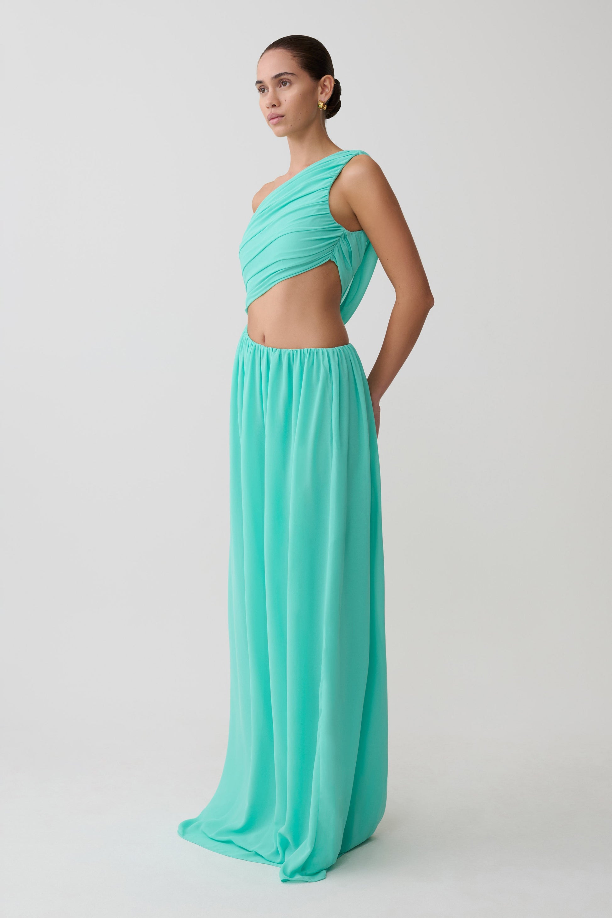 Aria Chiffon Cut Out Maxi Dress / Lagoon | MESHKI