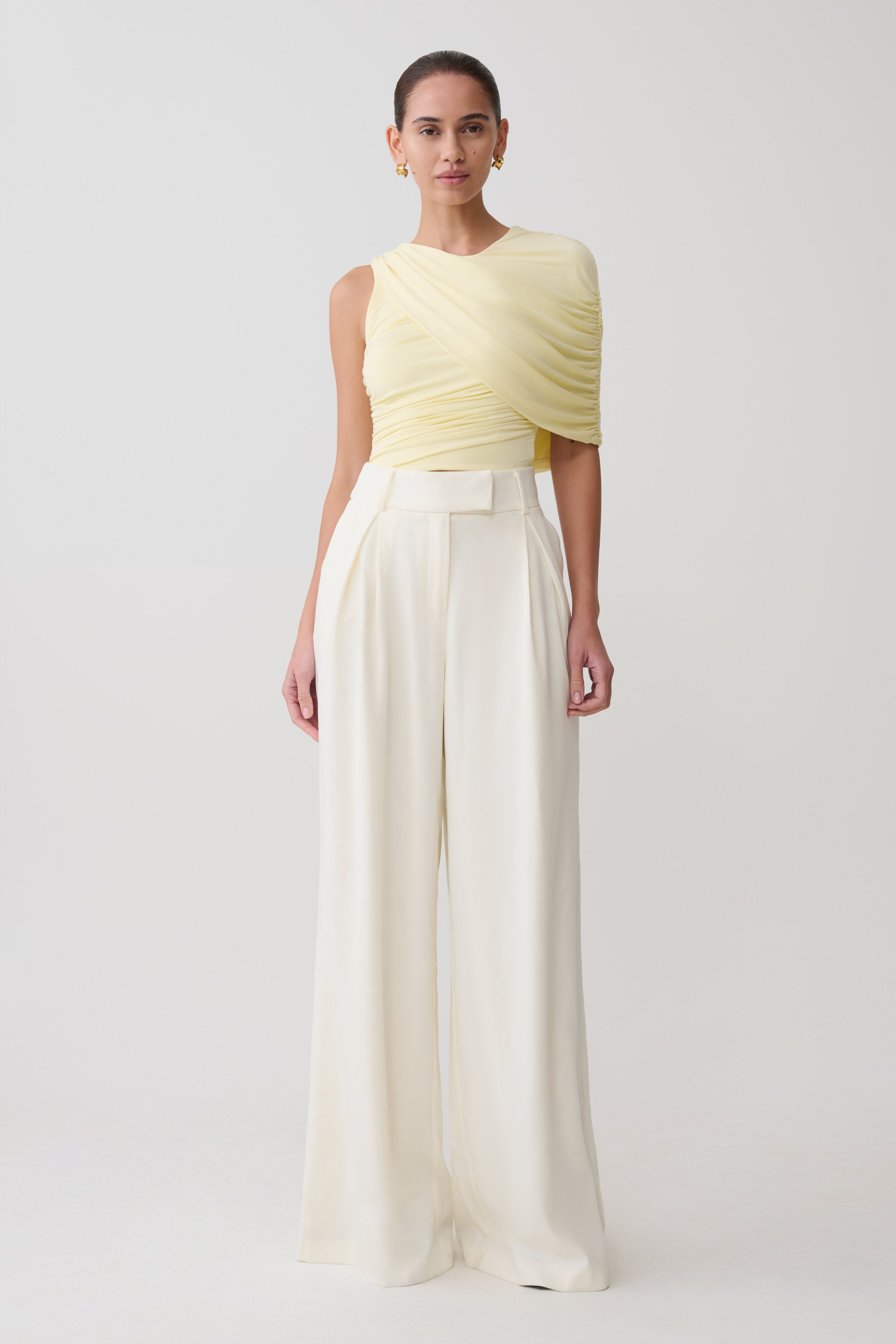 Adrienne One Shoulder Slinky Top - Lemon | MESHKI US