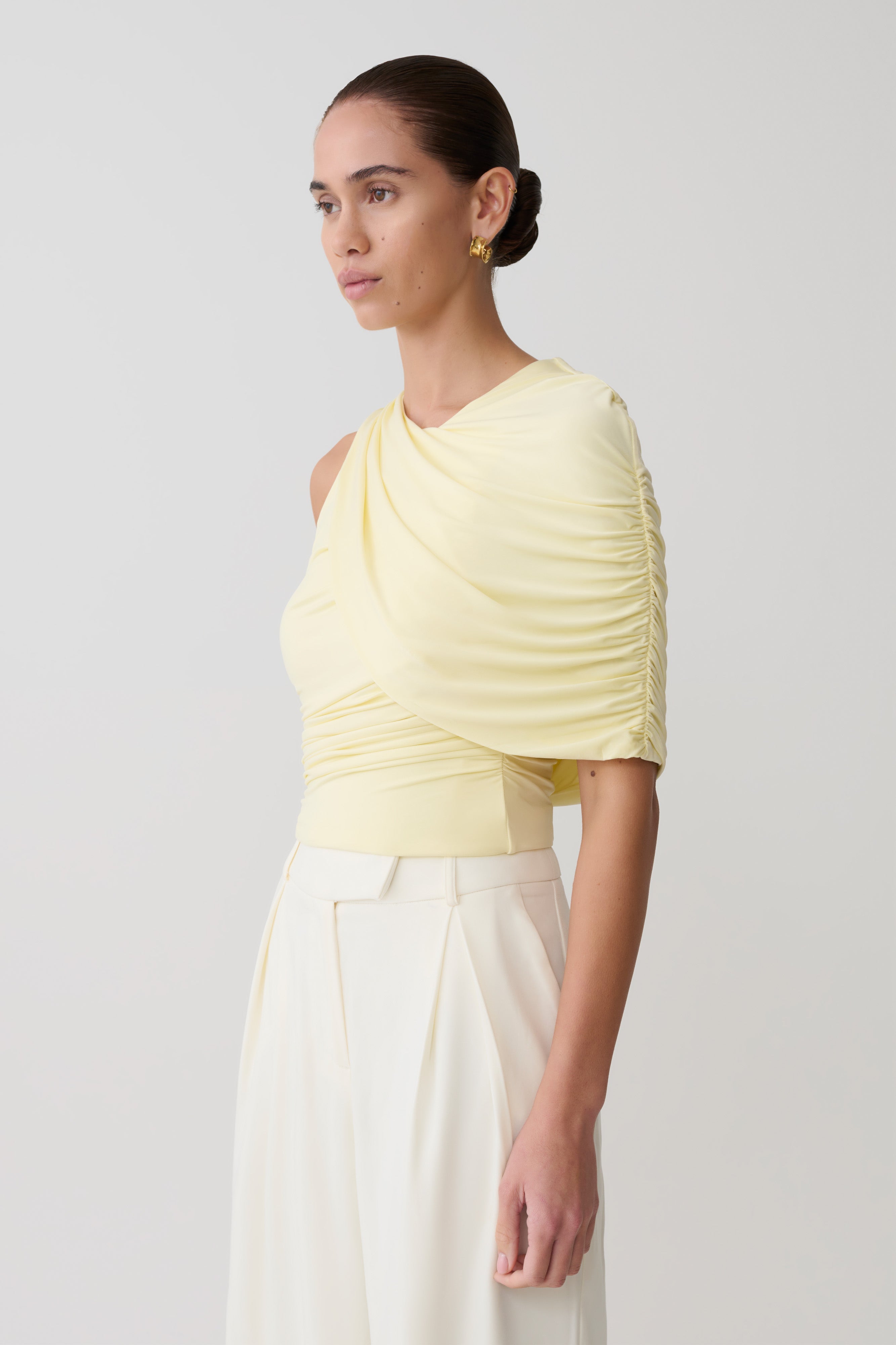Adrienne One Shoulder Slinky Top - Lemon | MESHKI US