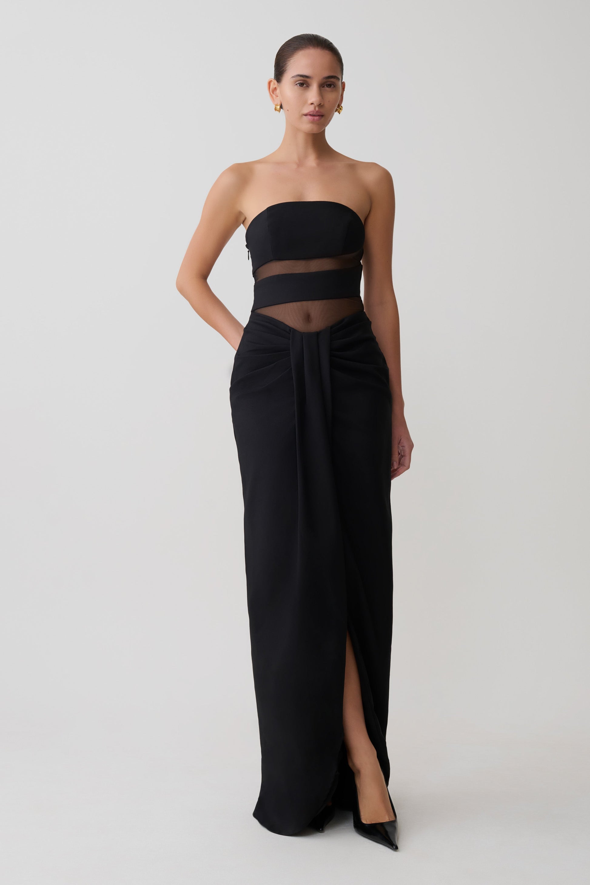Paulina Cut Out Strapless Maxi Dress / Black | MESHKI