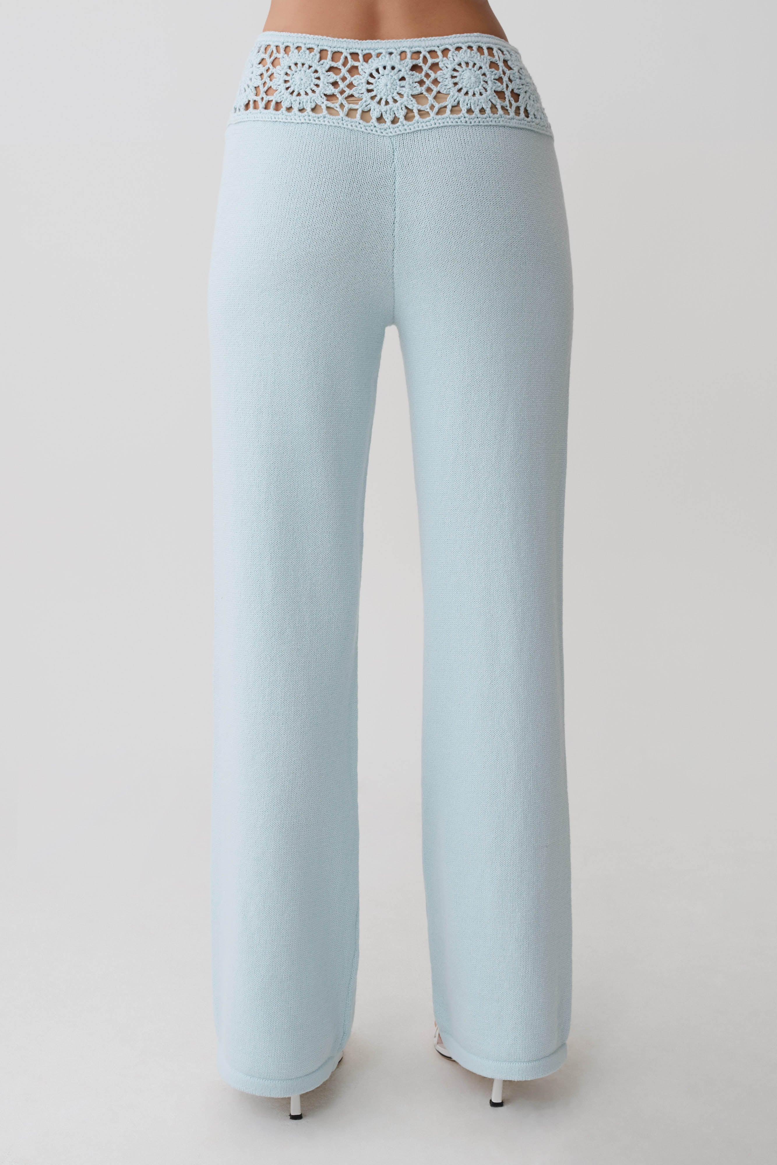 Miley Crochet Waistband Straight Leg Pant - Pale Aqua | MESHKI US
