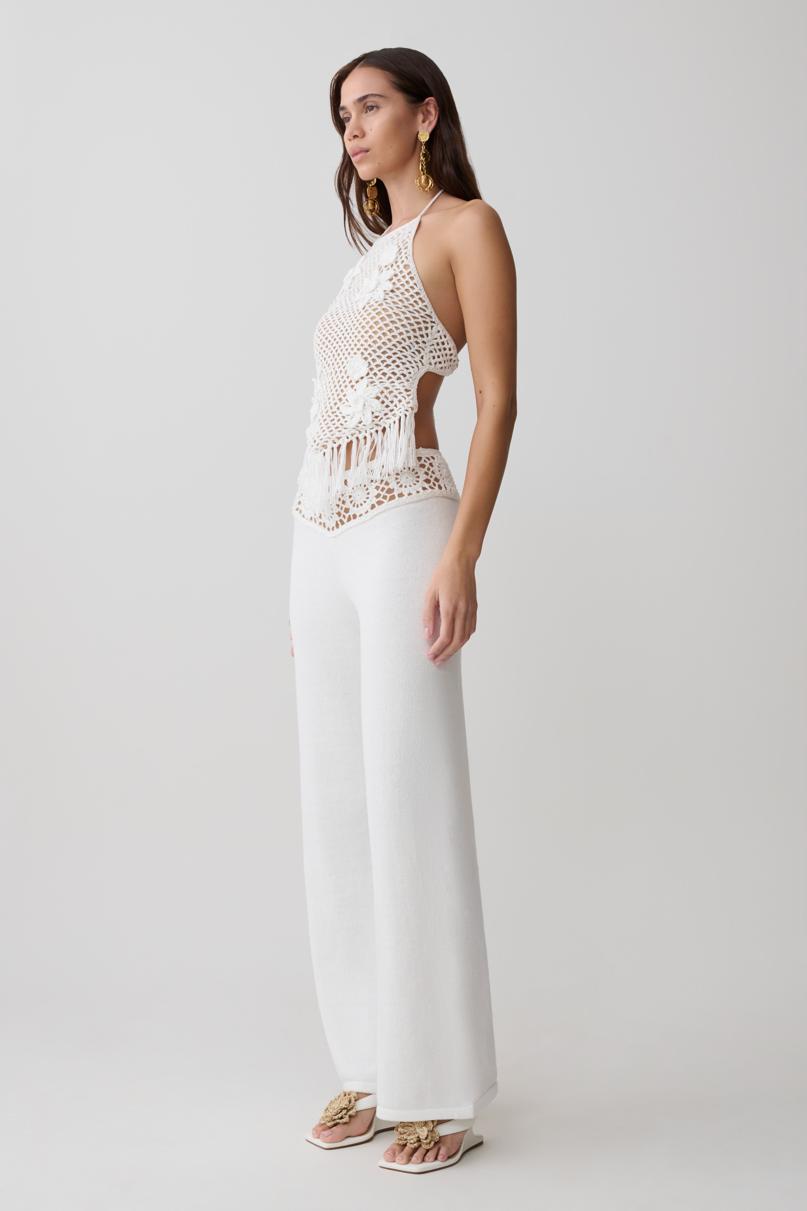 Miley Crochet Waistband Straight Leg Pant - Ivory | MESHKI US