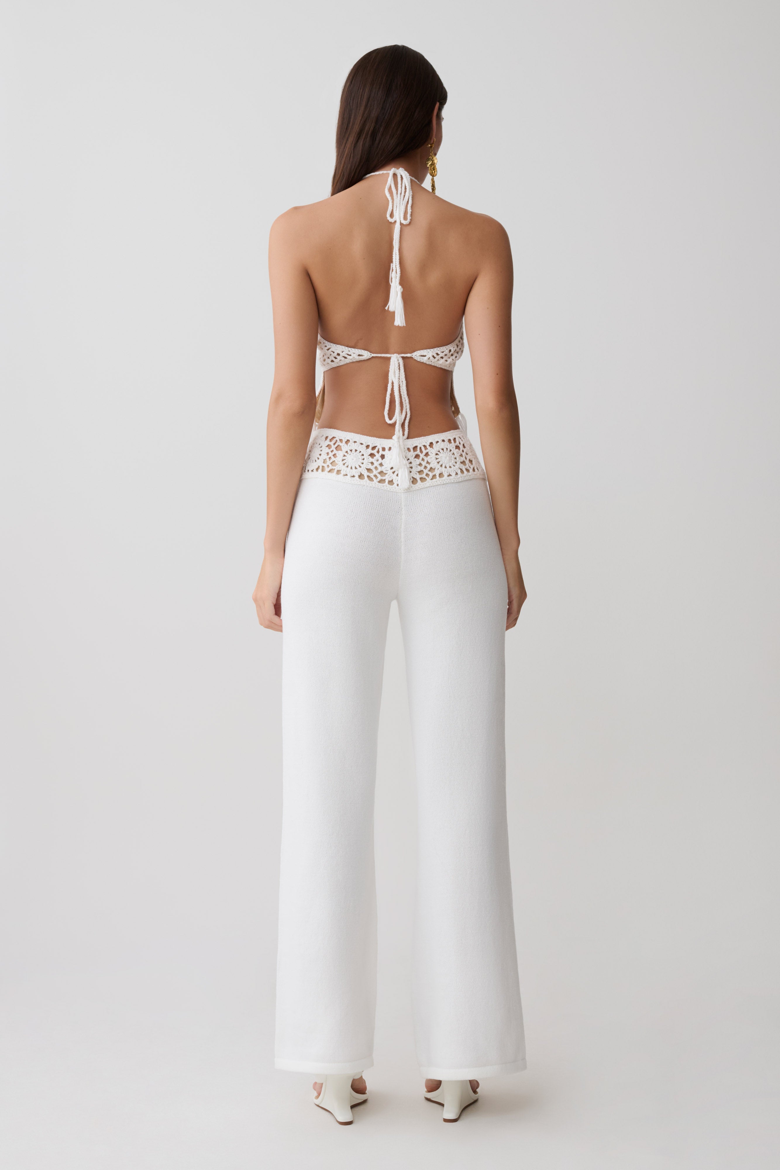 Miley Crochet Waistband Straight Leg Pant - Ivory | MESHKI US