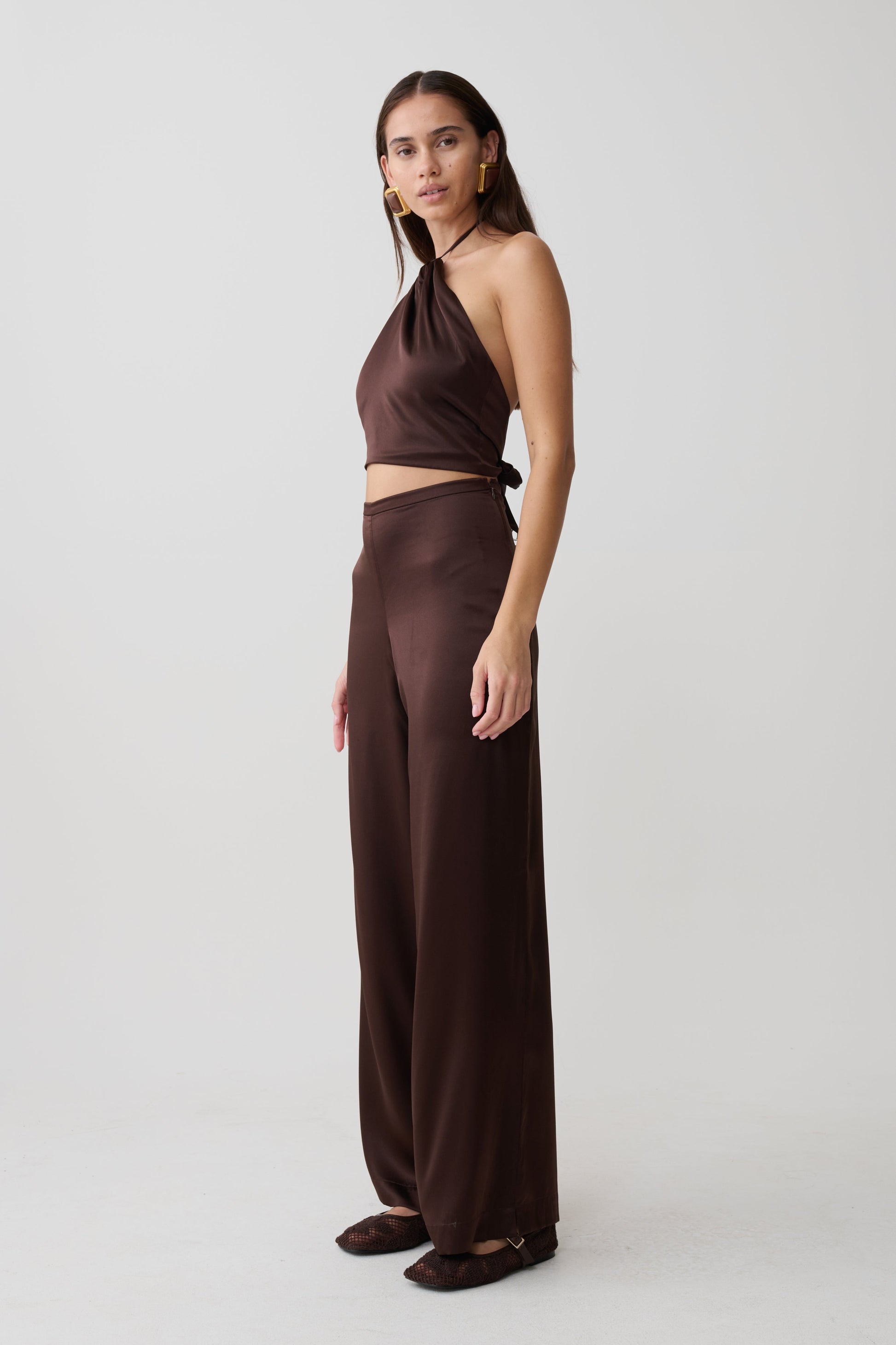 Mariana Halter Silk Blend Sleeveless Top - Dark Chocolate #5