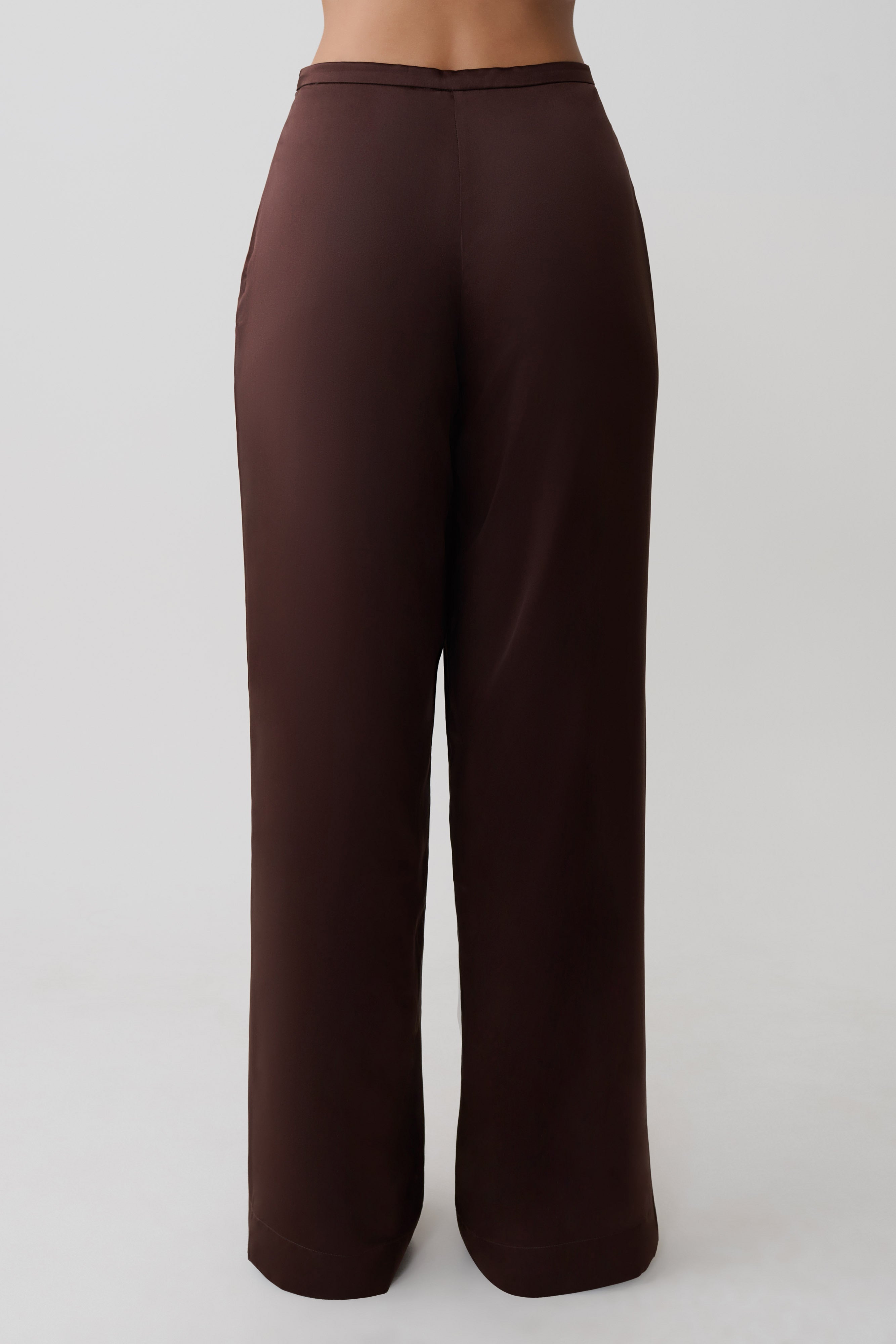 Kayla Silk Blend Straight Leg Pants - Dark Chocolate | MESHKI US