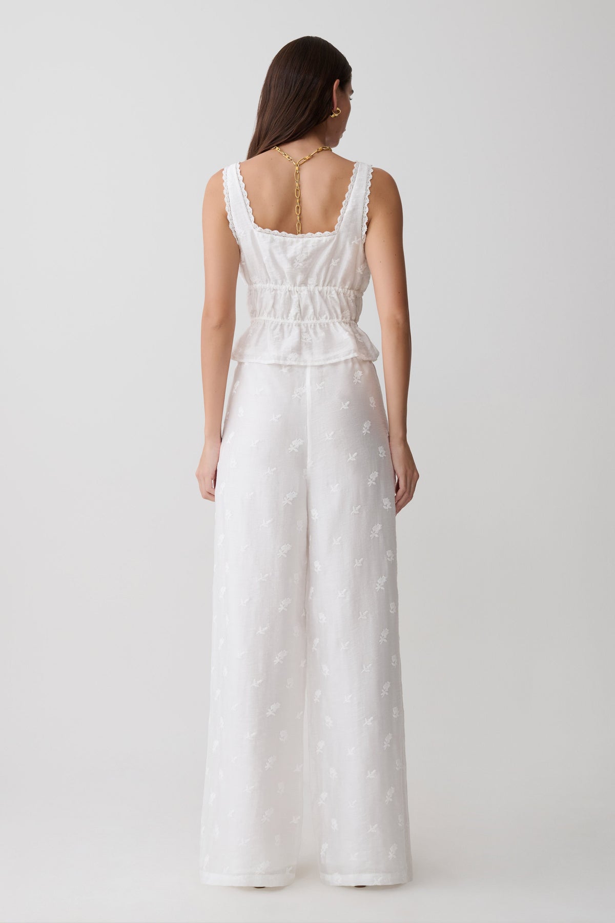 Vivian Tie Waist Embroidered Pant - White #2