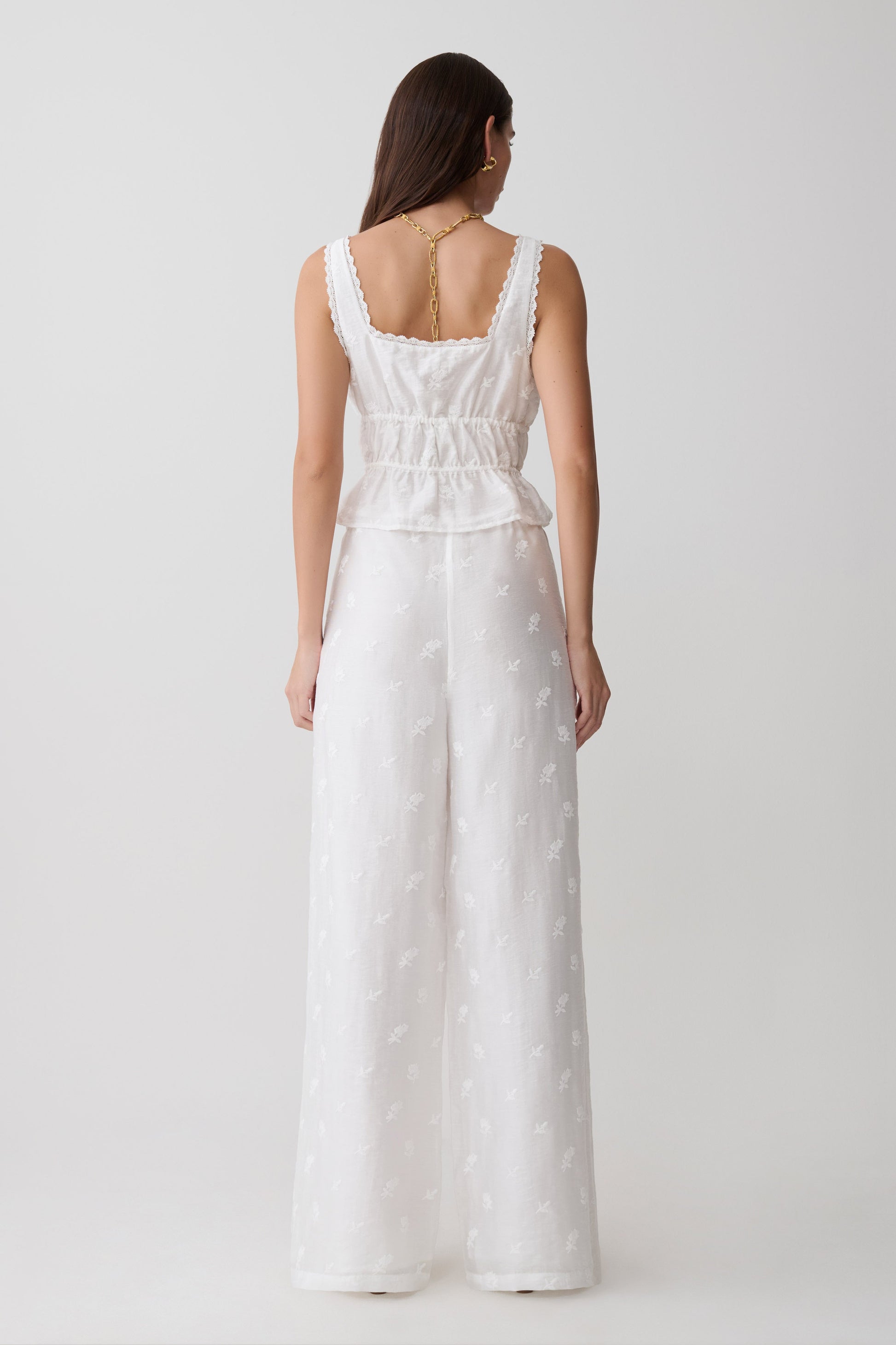 Vivian Tie Waist Embroidered Pant - White #2