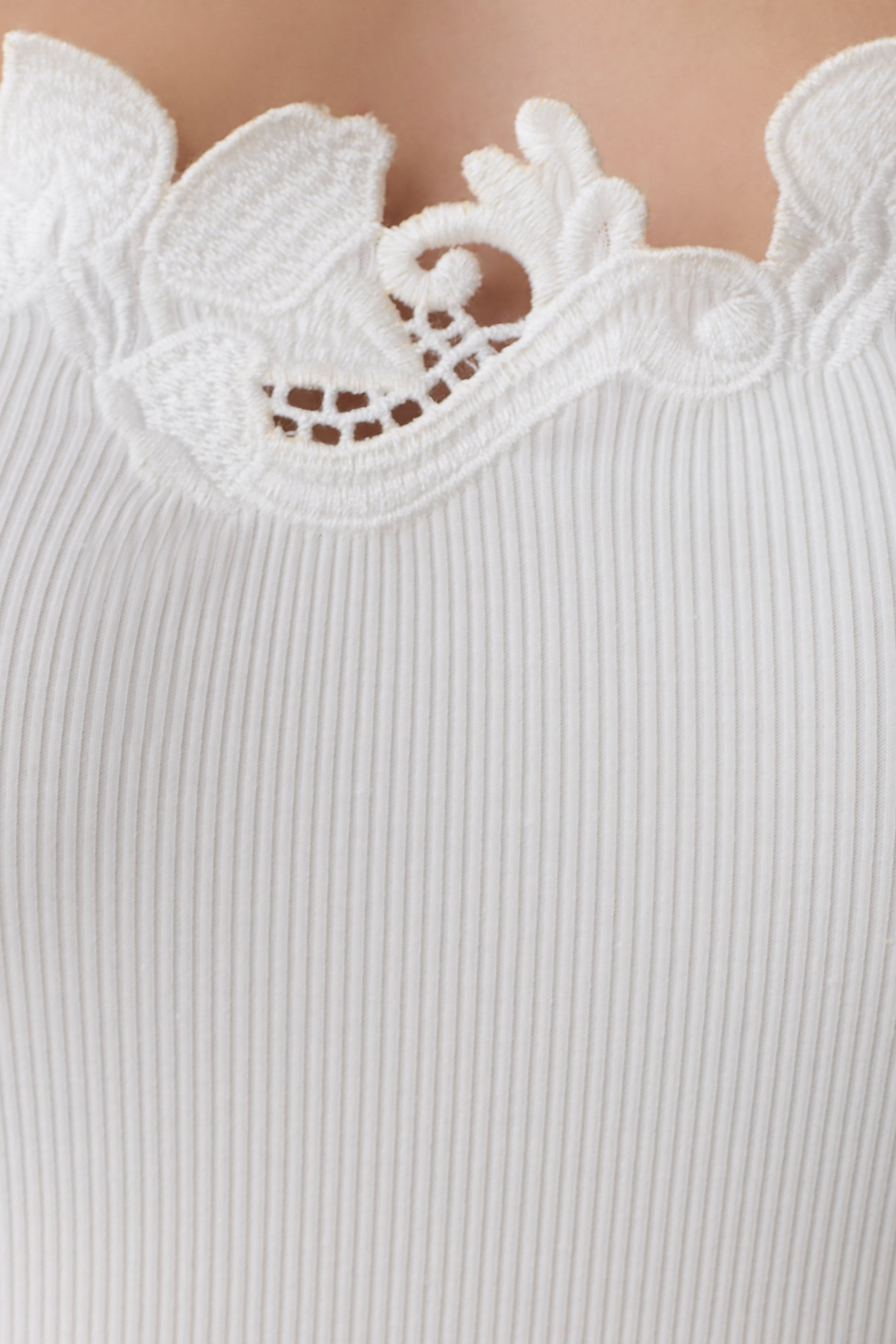 Vianna Broderie Ribbed Tank Top - Ivory #7