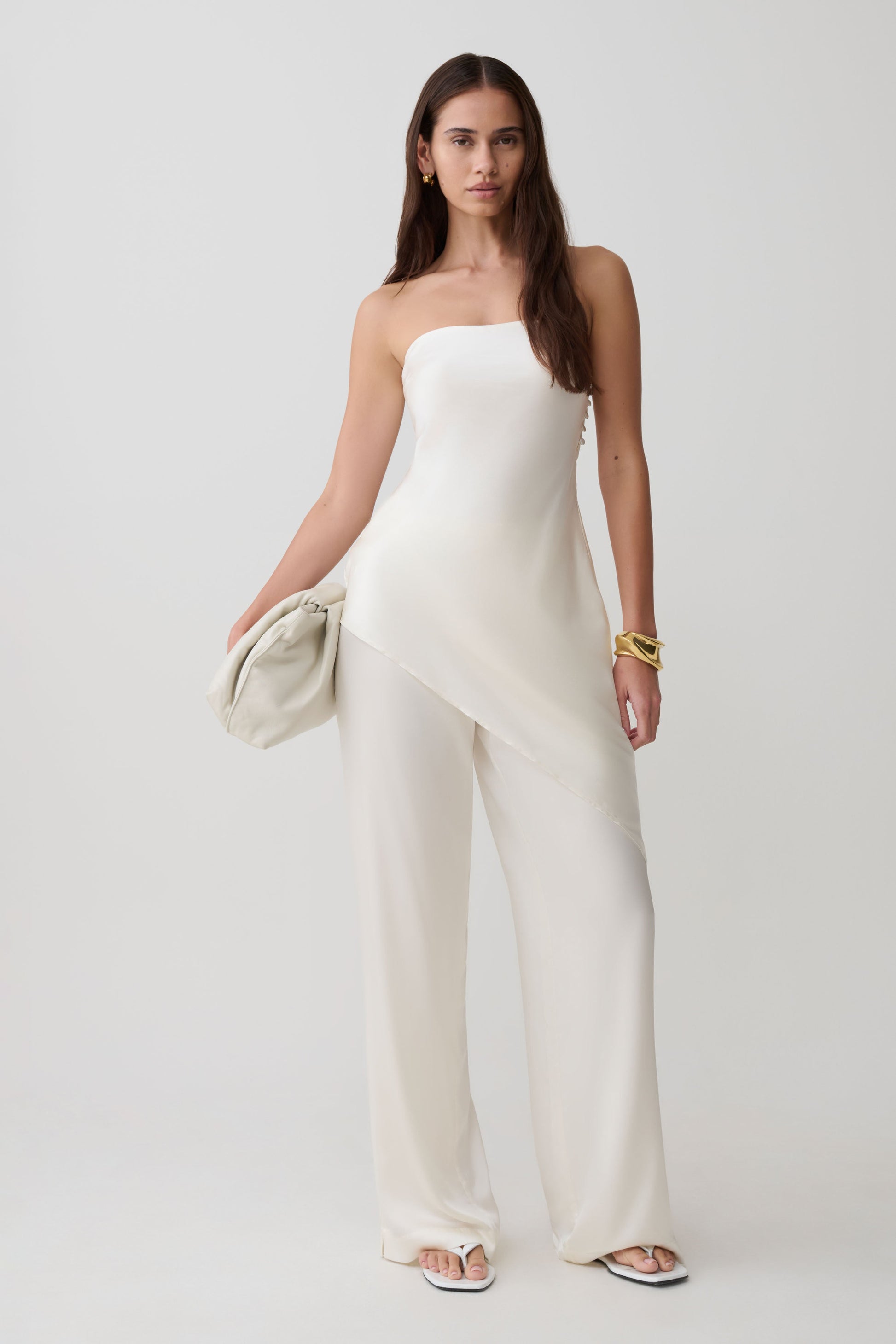 kayla midi dress in butter yellow Kayla Silk Blend Strapless Asymmetric Top - Ivory