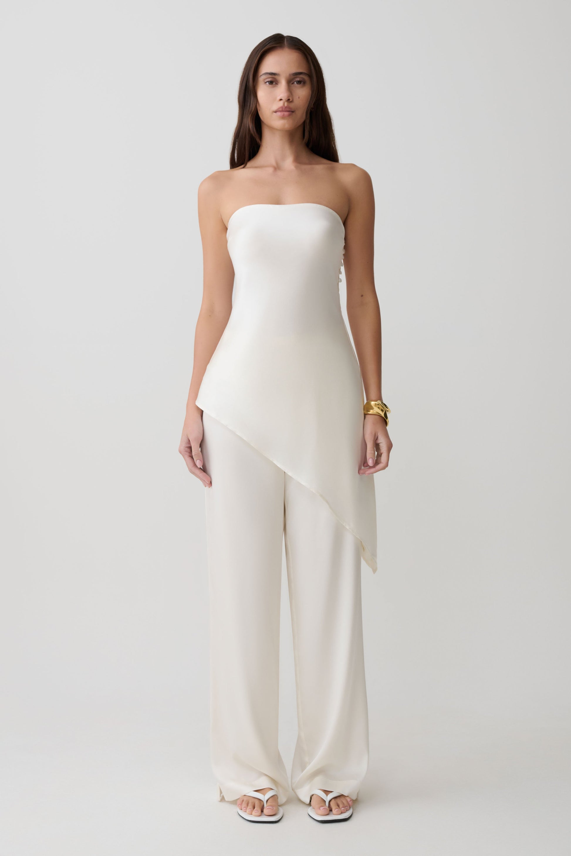 Kayla Silk Blend Straight Leg Pants - Ivory #5