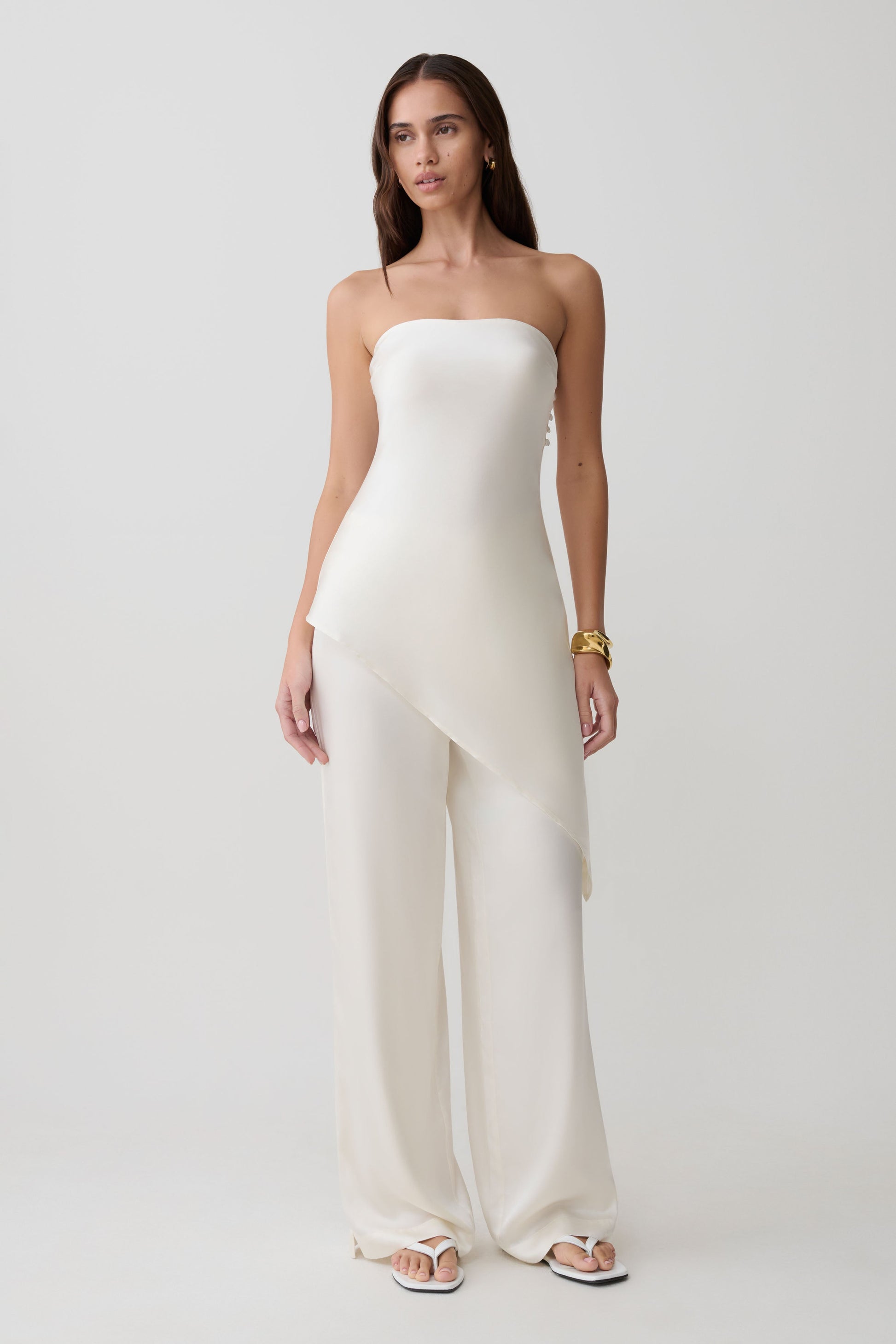 Kayla Silk Blend Straight Leg Pants / Ivory | MESHKI