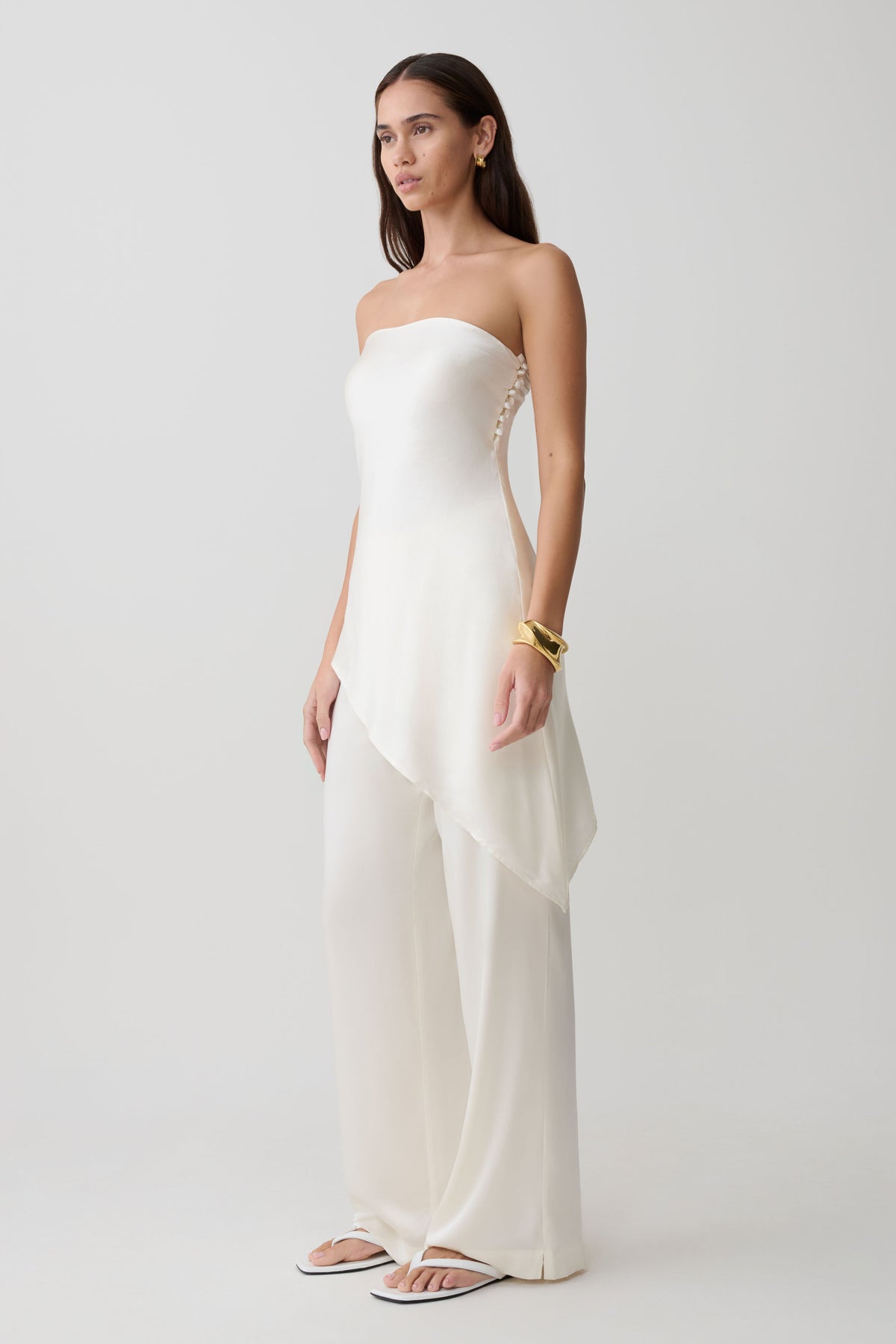 Kayla Silk Blend Strapless Asymmetric Top - Ivory #4