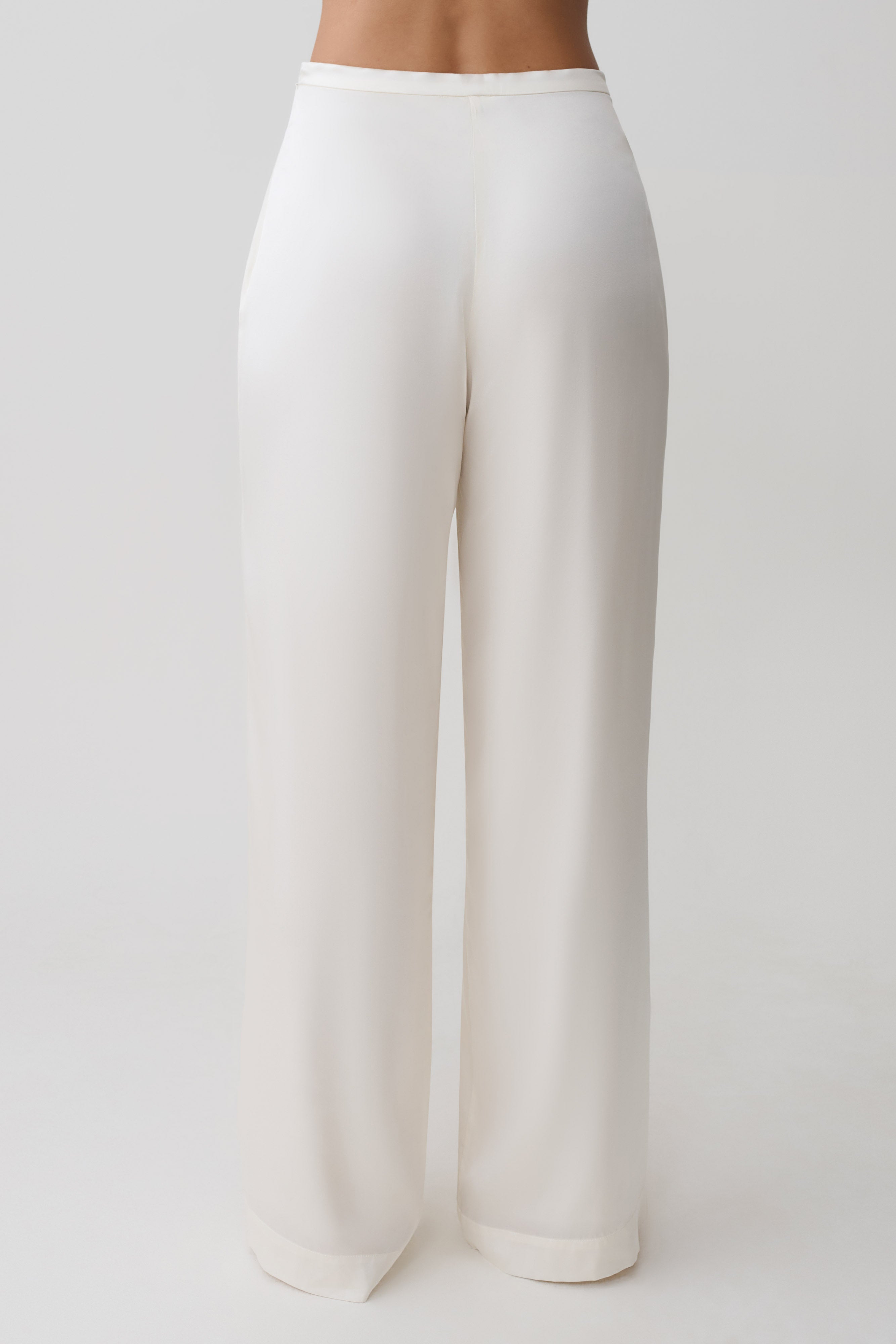 Kayla Silk Blend Straight Leg Pants - Ivory | MESHKI US