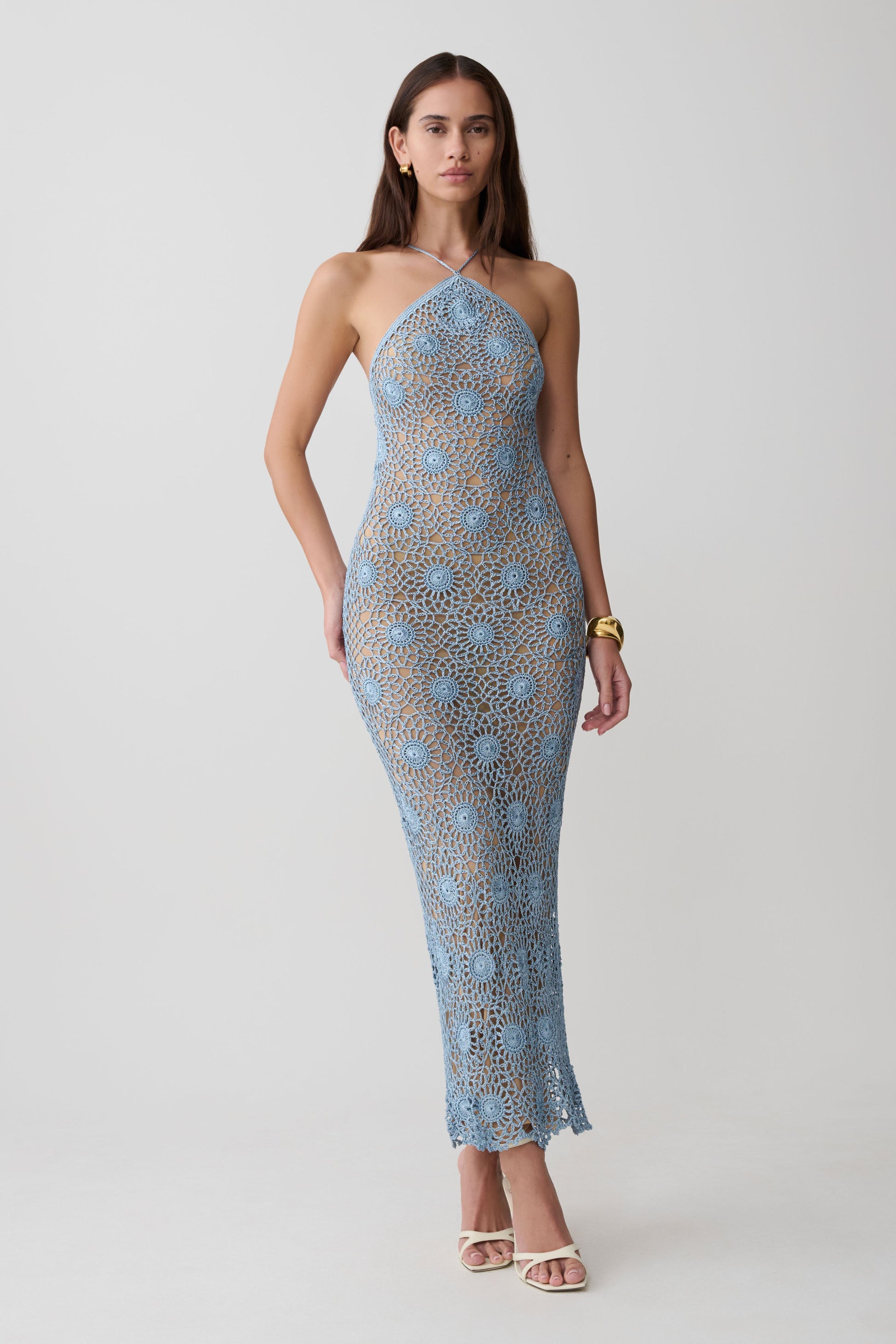 Sam Halter Hand Crochet Maxi Dress / Periwinkle | MESHKI | S Sam Halter Hand Crochet Maxi Dress / Periwinkle | MESHKI | S