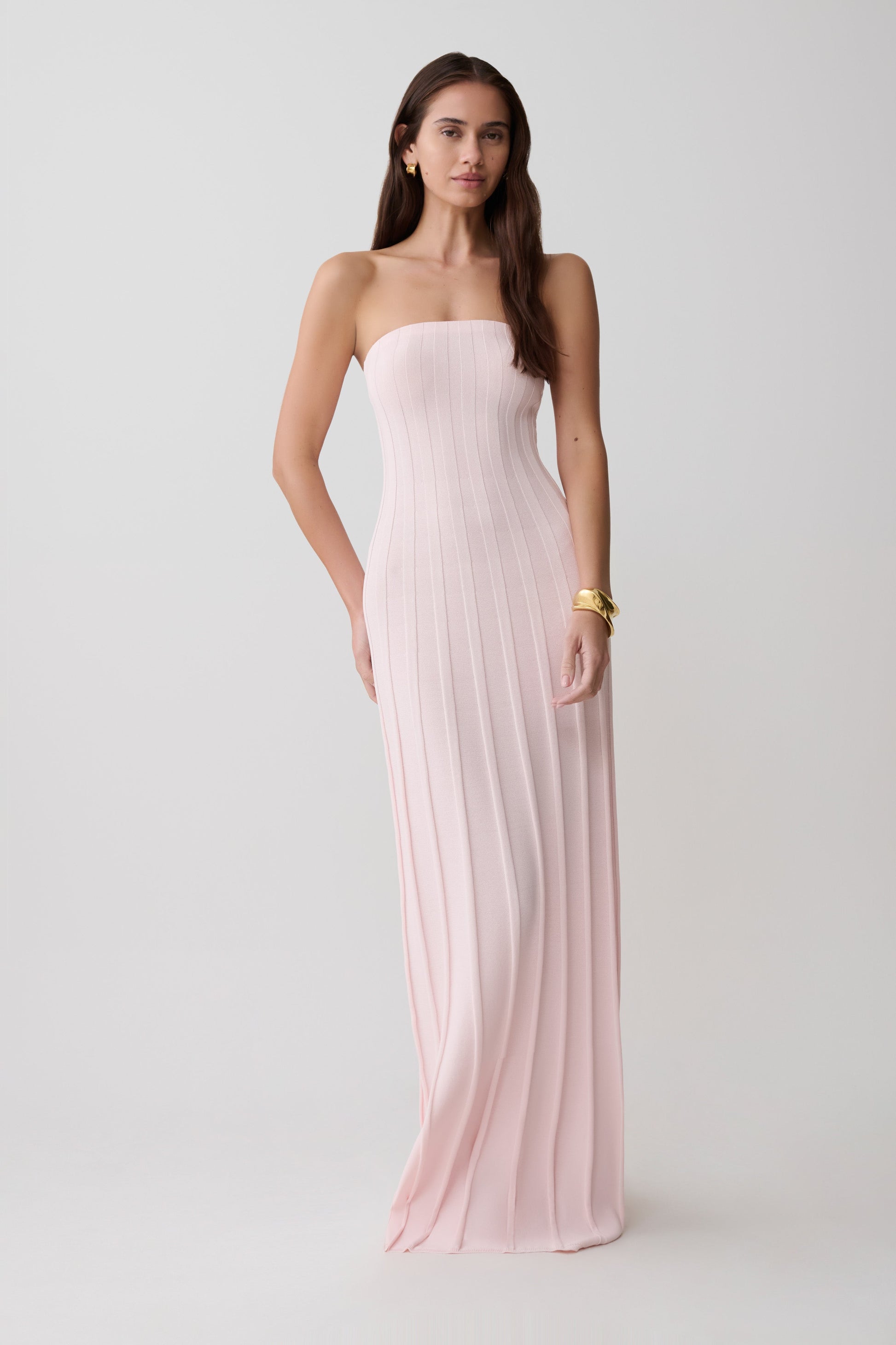 Pia Ribbed Strapless Maxi Dress / Baby Pink | MESHKI | S Pia Ribbed Strapless Maxi Dress / Baby Pink | MESHKI | S