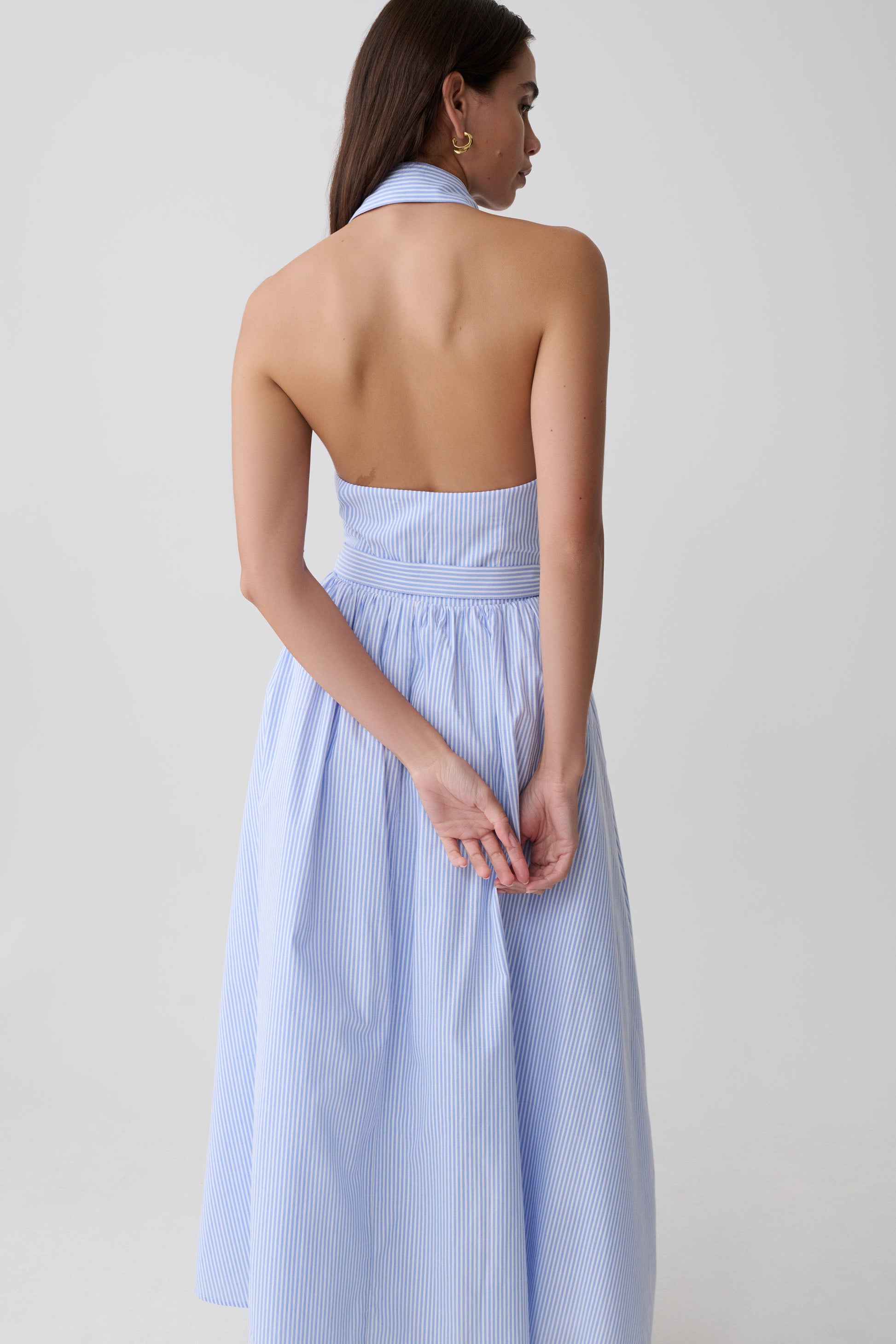 Cindy Collared Midi Dress - Blue Pinstripe | MESHKI US Cindy Collared Midi Dress - Blue Pinstripe | MESHKI US