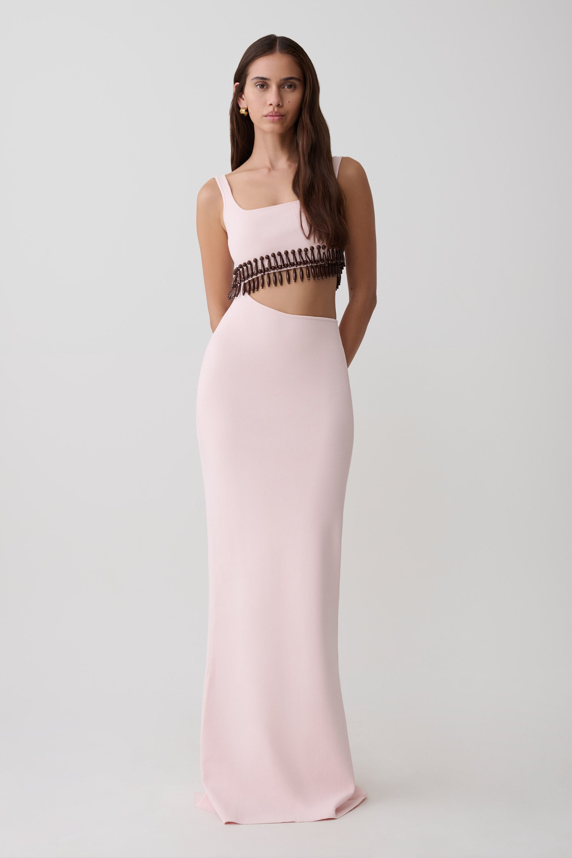 Ruvic Knit Maxi Beaded Dress / Baby Pink | MESHKI
