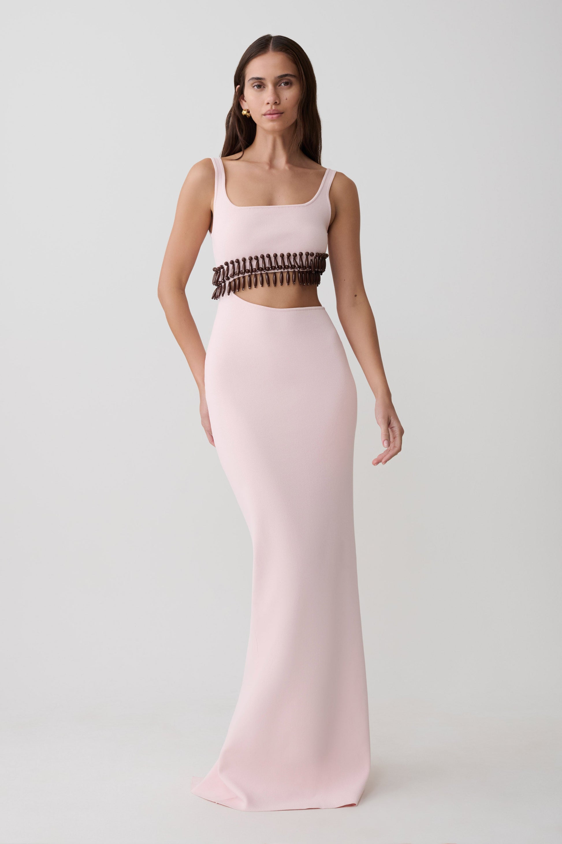 Ruvic Knit Maxi Beaded Dress / Baby Pink | MESHKI
