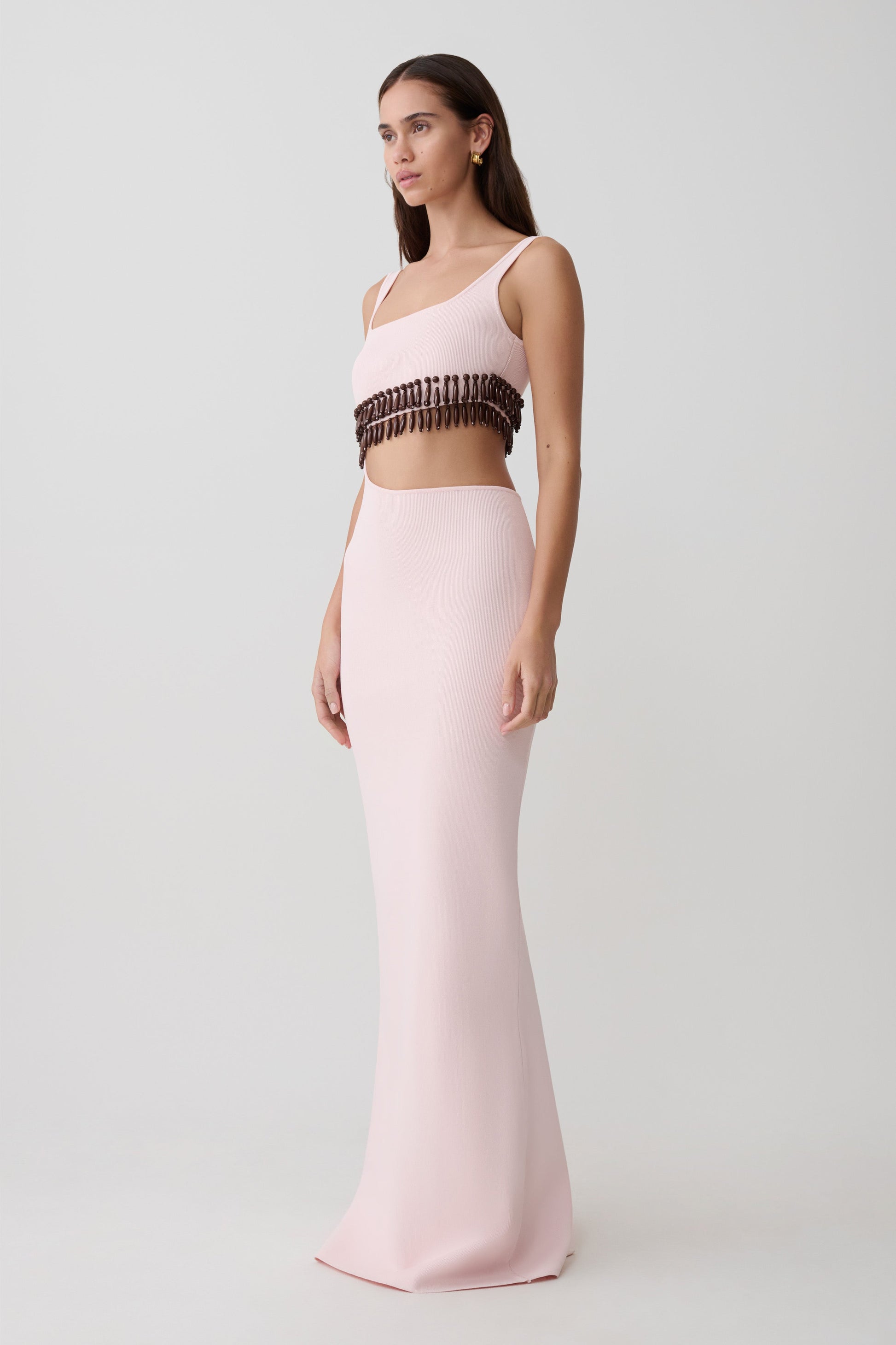 Ruvic Knit Maxi Beaded Dress / Baby Pink | MESHKI
