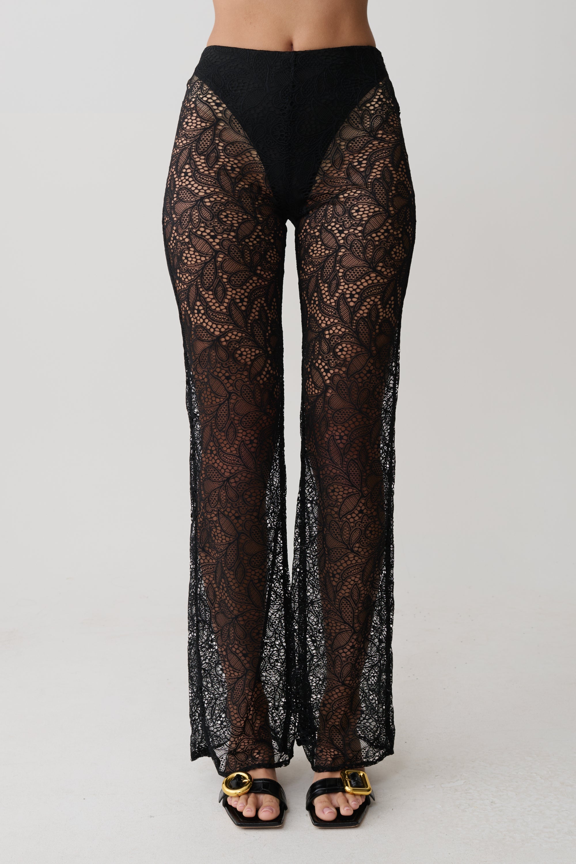 Theodosia Wide Leg Lace Pants - Black | MESHKI US