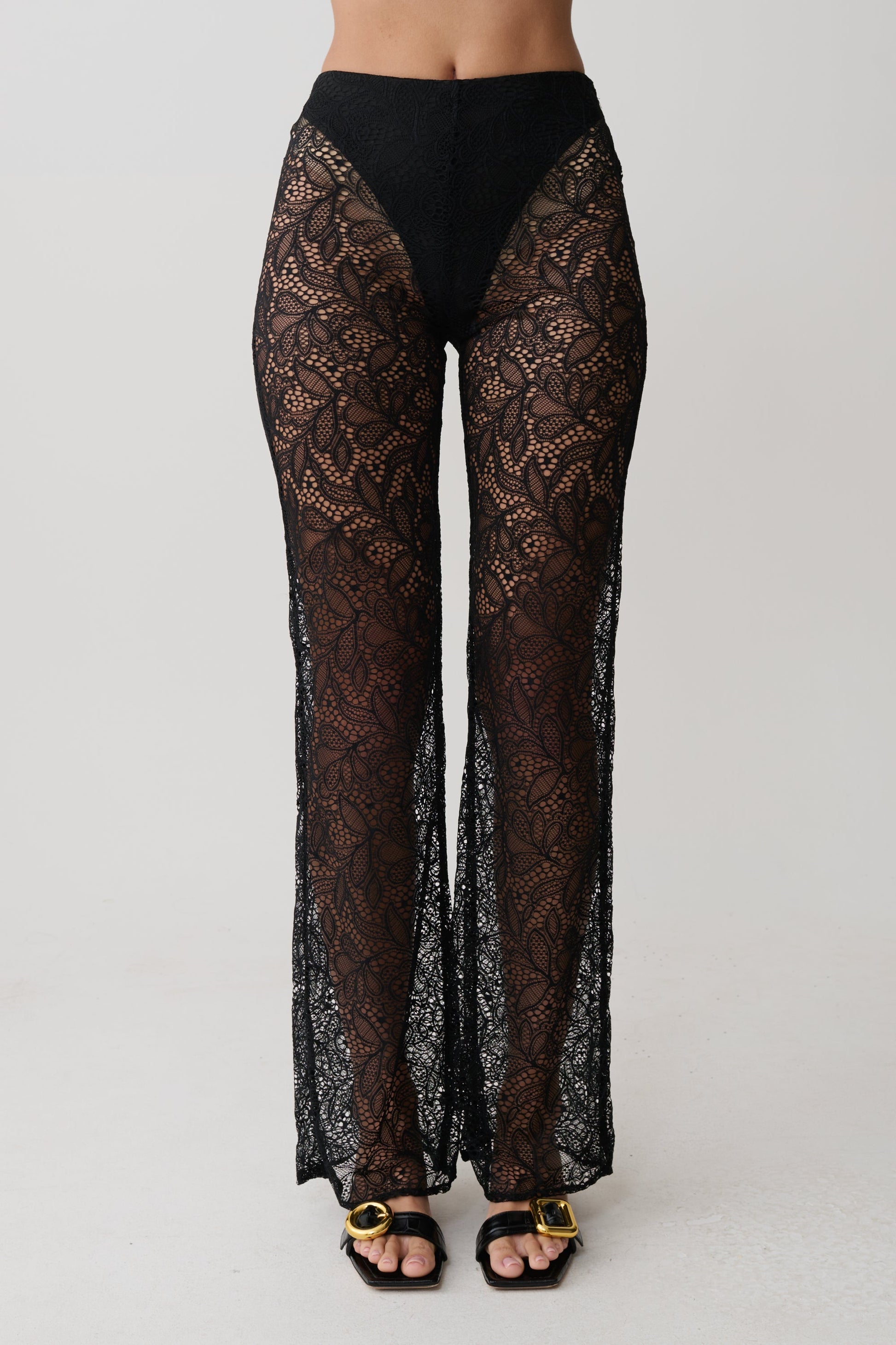 Theodosia Wide Leg Lace Pants - Black #4